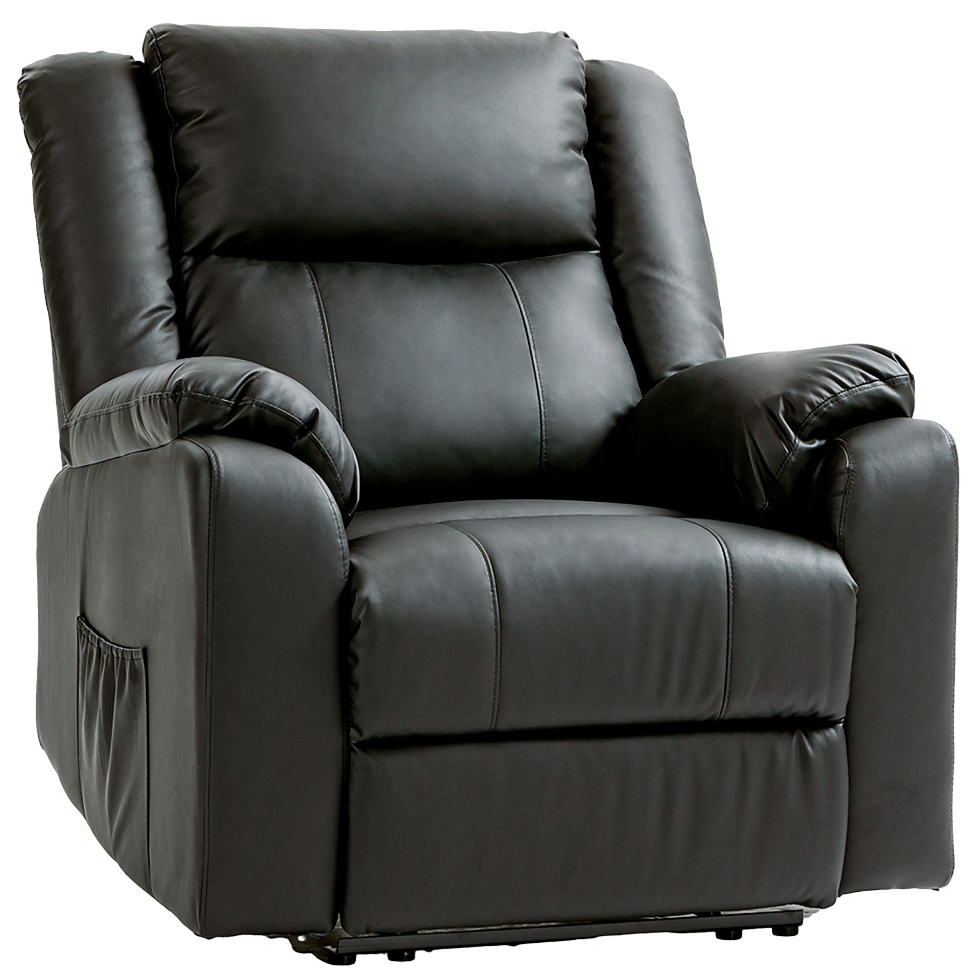 HOMCOM Recliner Chair for Living Room, PU Leather Single Recliner Sofa, Manual Reclining Chair with Footrest, Thick Padding and Side Pockets, Black