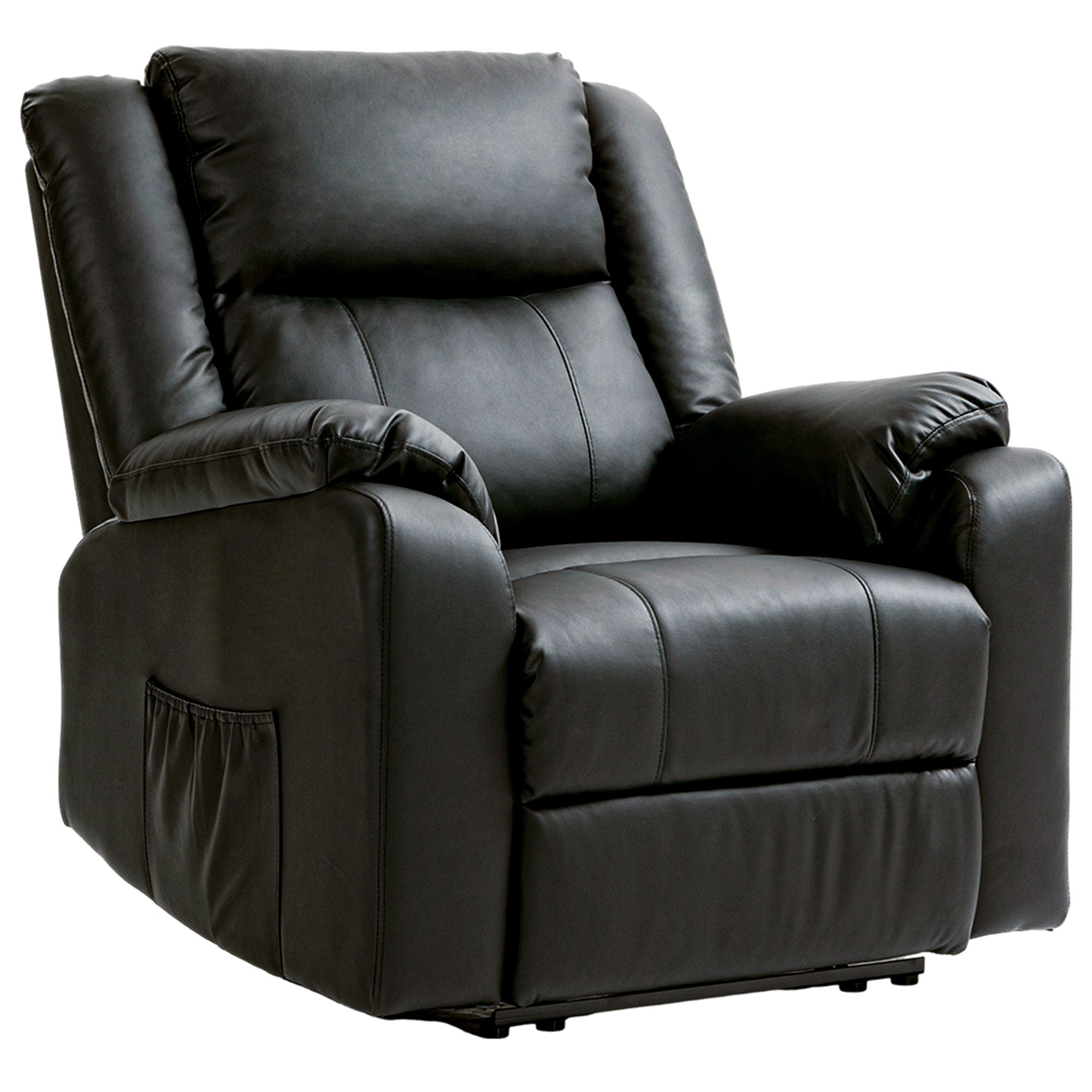 HOMCOM Recliner Chair for Living Room, PU Leather Single Recliner Sofa, Manual Reclining Chair with Footrest, Thick Padding and Side Pockets, Black