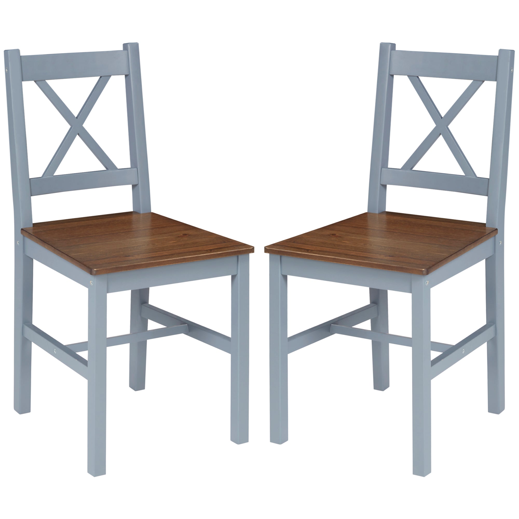 HOMCOM Dining Chairs Set of 2, Pine Wood Kitchen Chairs with Cross Back, Solid Structure for Living Room and Dining Room, Grey