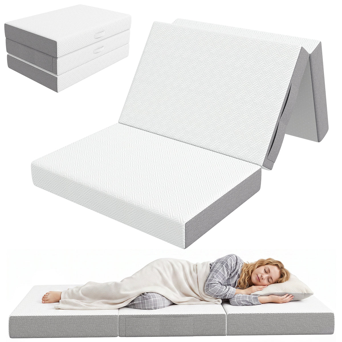 Foldable Mattress Twin Size, 6 Inch Tri Fold Memory Foam Mattress with Washable Cover & Non-Slip Bottom, Portable Floor Bed for RV, Guest, Travel, Camping, 75" x 38" x6"