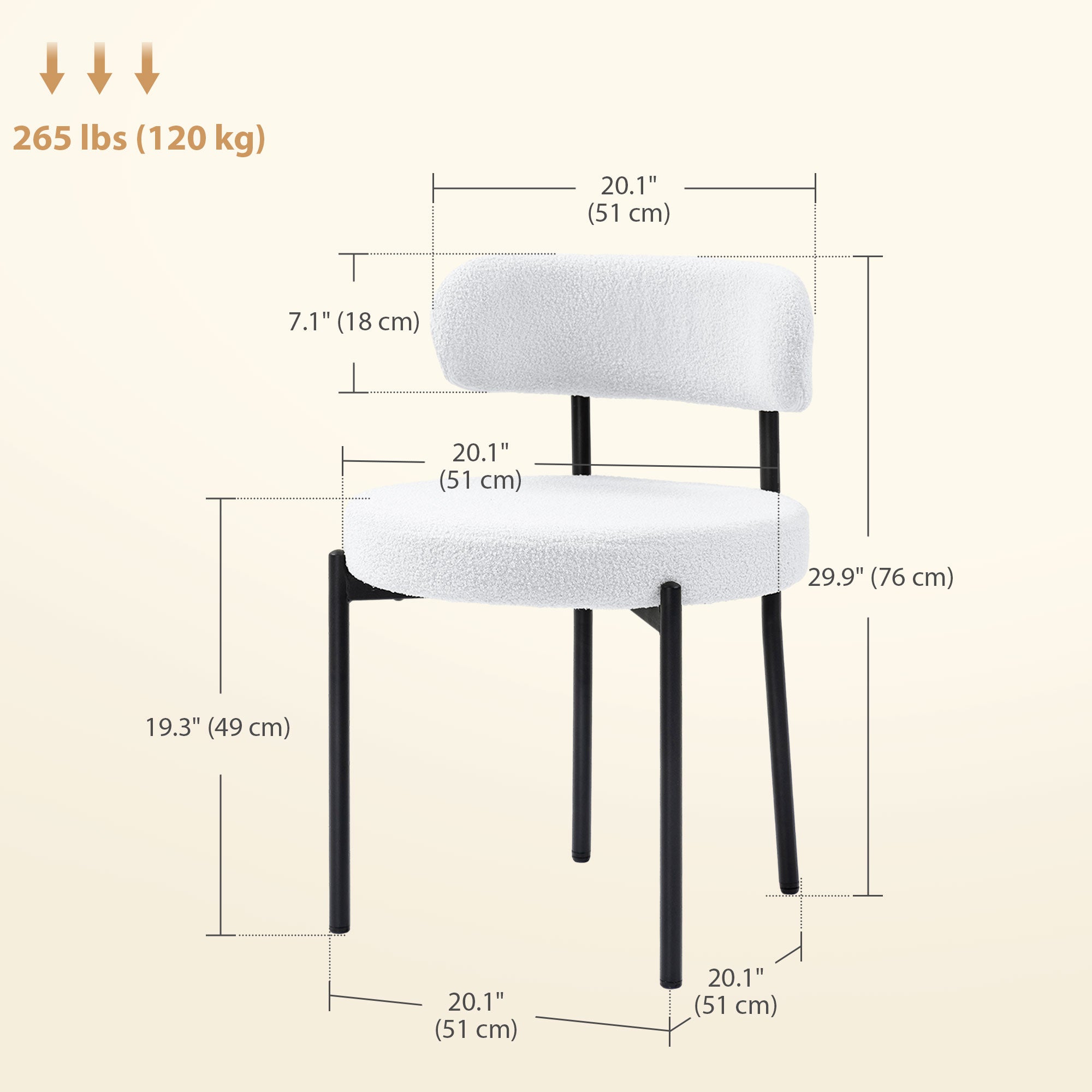 HOMCOM Dining Chairs Set of 2, Modern Kitchen Chairs with Berber Fleece Upholstery and Steel Legs for Living Room, Bedroom, Cream White