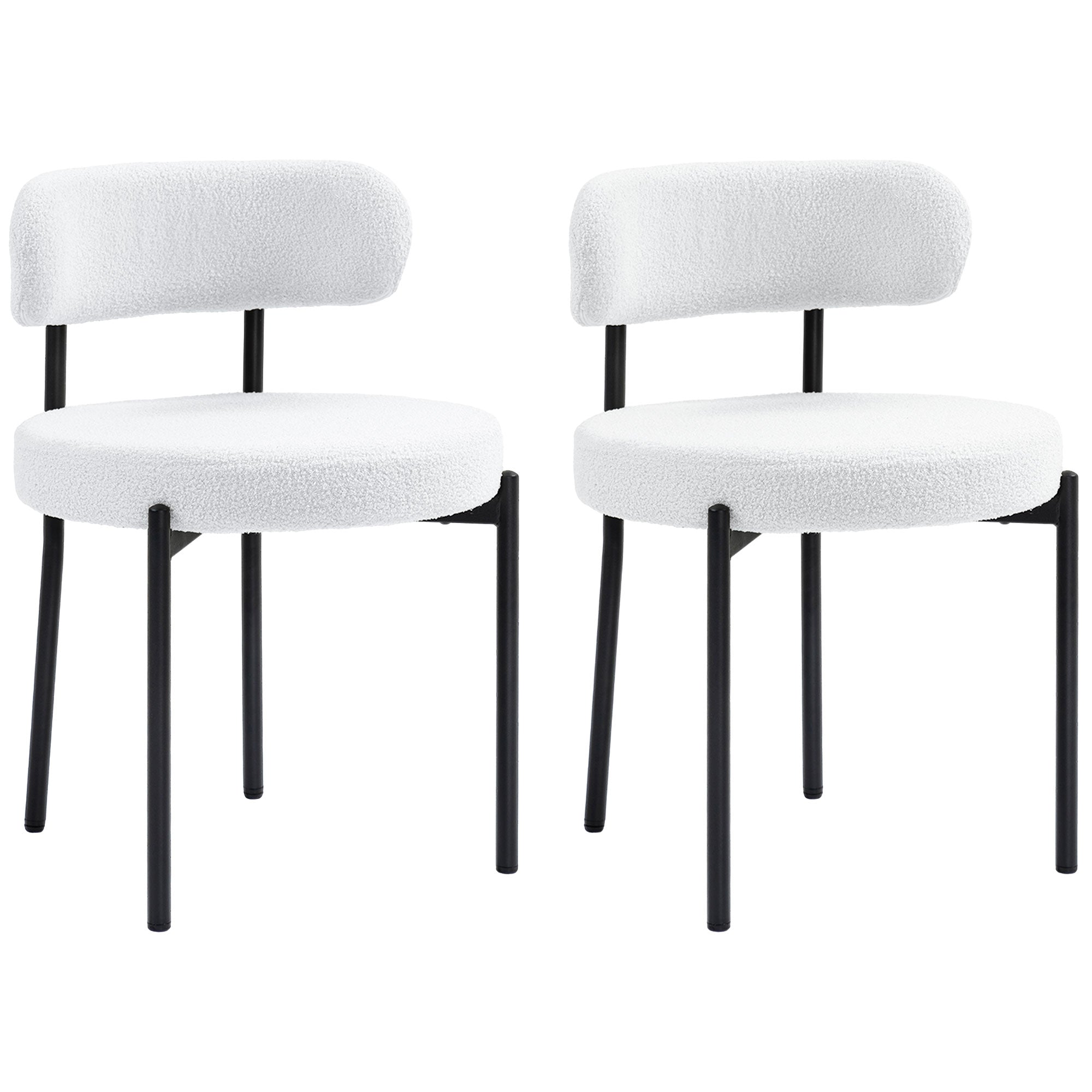 HOMCOM Dining Chairs Set of 2, Modern Kitchen Chairs with Berber Fleece Upholstery and Steel Legs for Living Room, Bedroom, Cream White