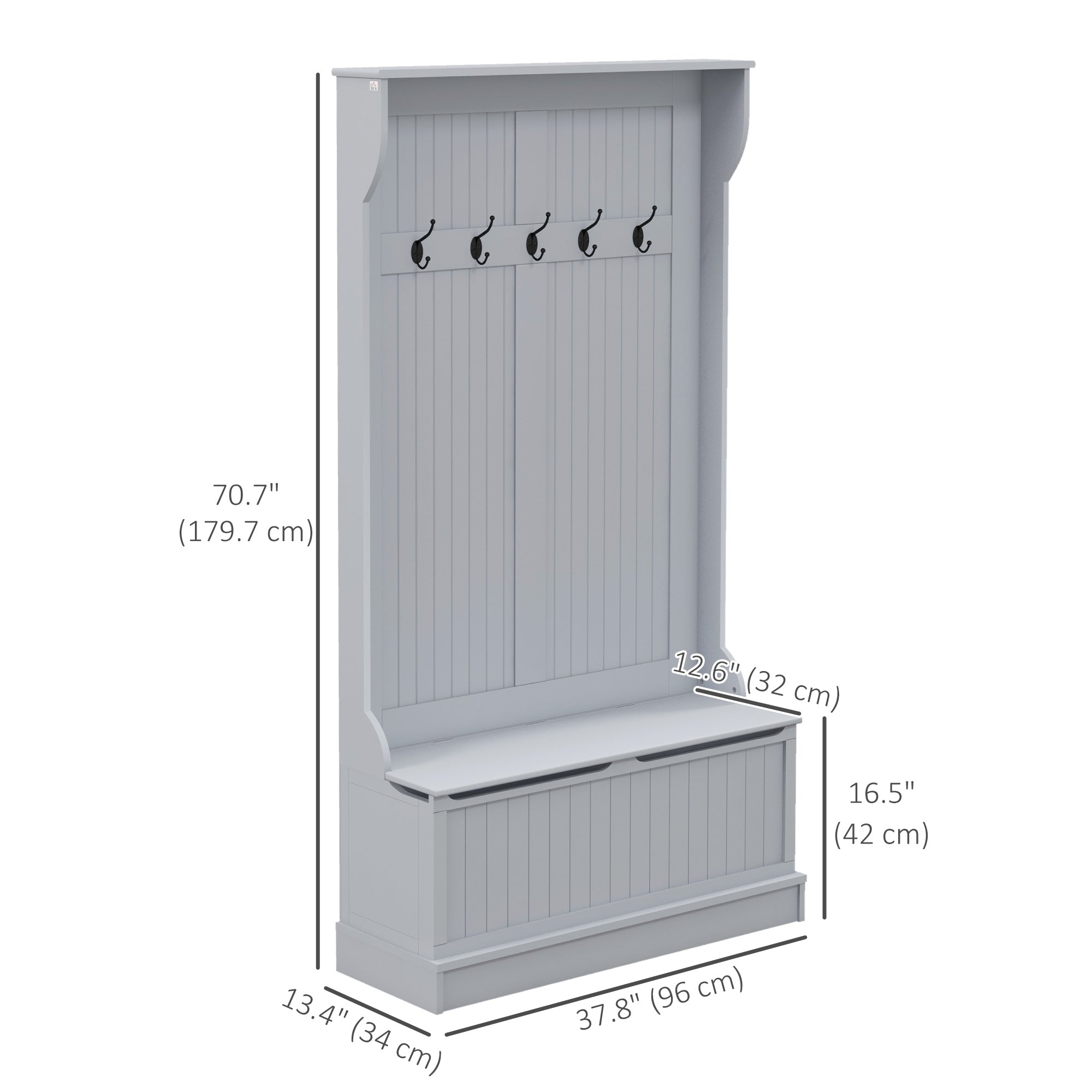 HOMCOM 38" Coat Rack, 3-In-1 Entryway Hall Tree with Shoe Storage Bench, Modern Coat Hanger Stand with 5 Double Hooks, for Hallway, Living Room, Grey