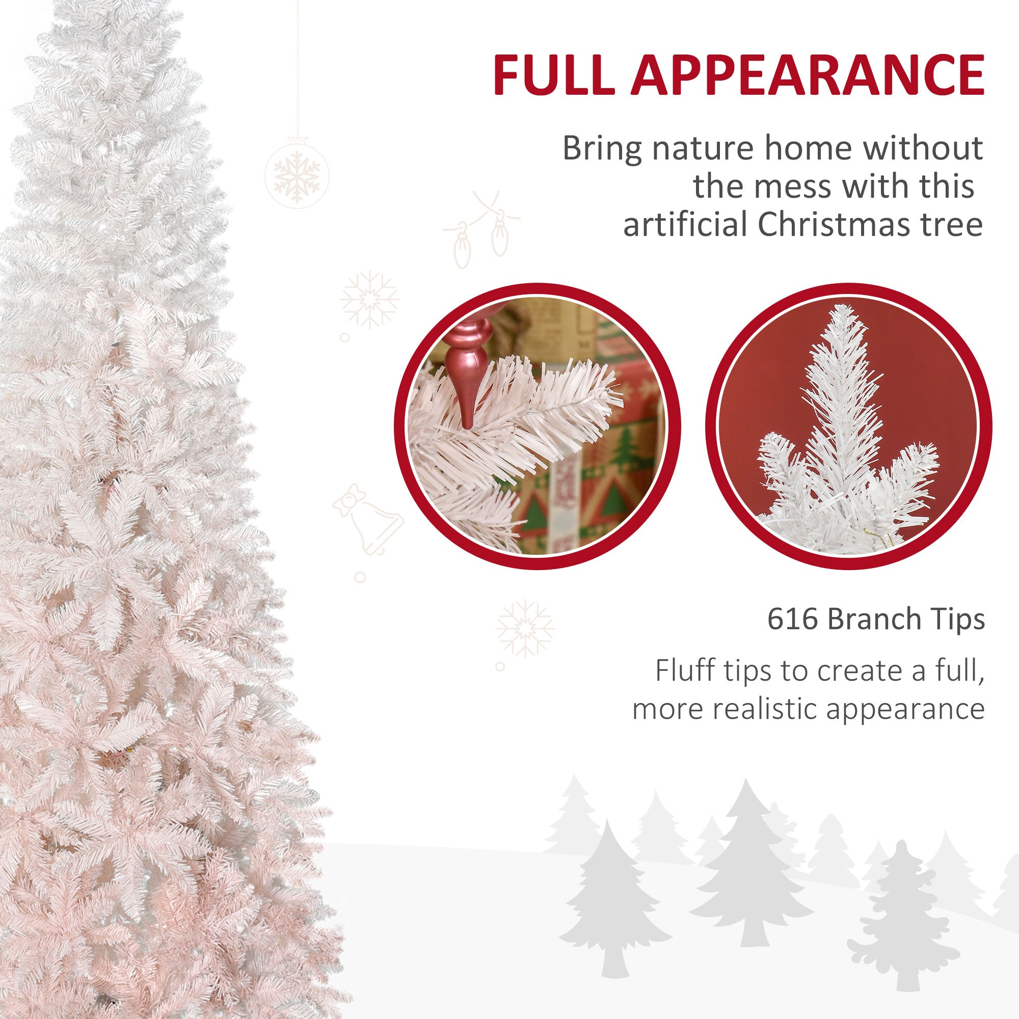 7' Tall Unlit Pencil Fir Artificial Christmas Tree with Realistic Branches and Steel Base Pink and White