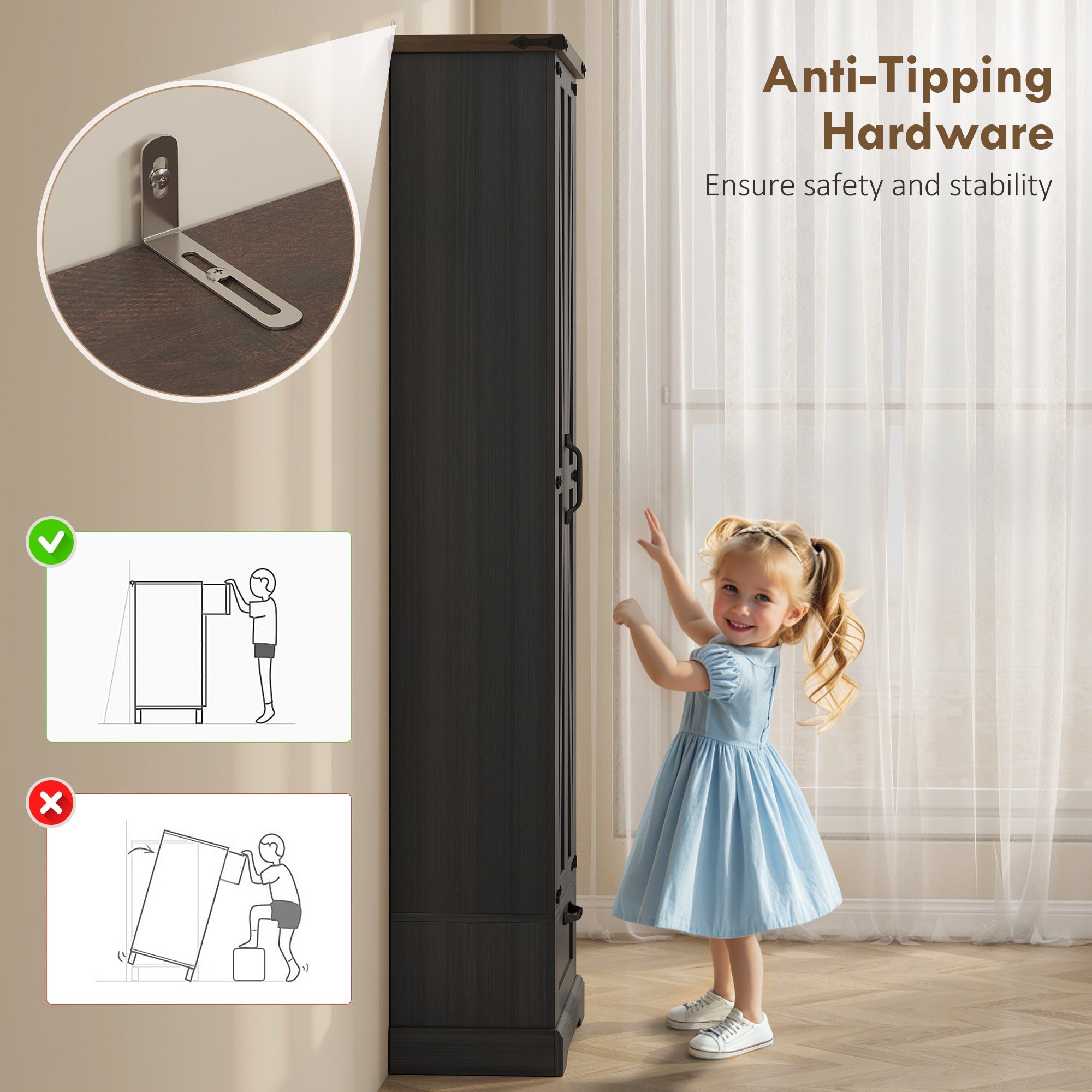 71" Tall Kitchen Pantry, Farmhouse Storage Cabinet with Barn Doors, Drawer and Adjustable Shelves, Freestanding Food Pantry Cabinet for Kitchen, Dining Room, Black