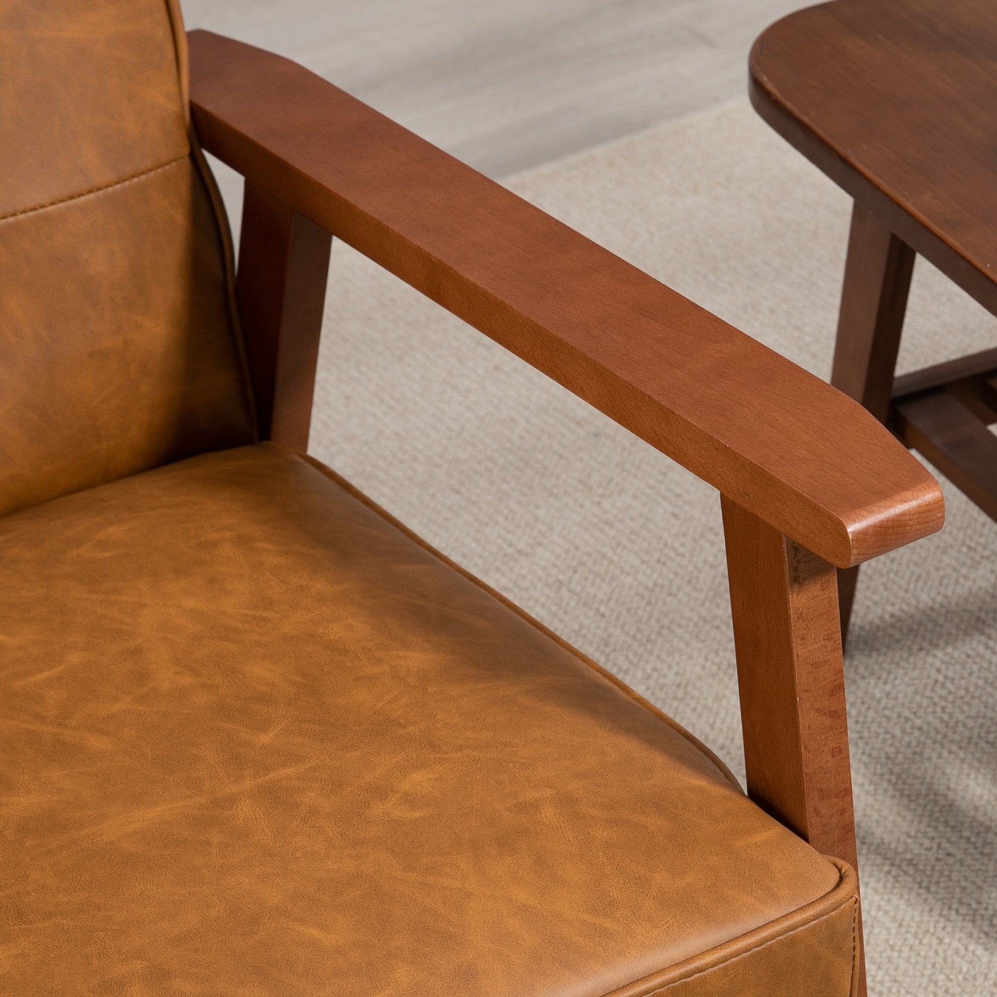 HOMCOM Armchair, PU Leather Accent Chair, Occasional Chair with Rubberwood Frame for Living Room, Reception, Bedroom, Balcony, Brown