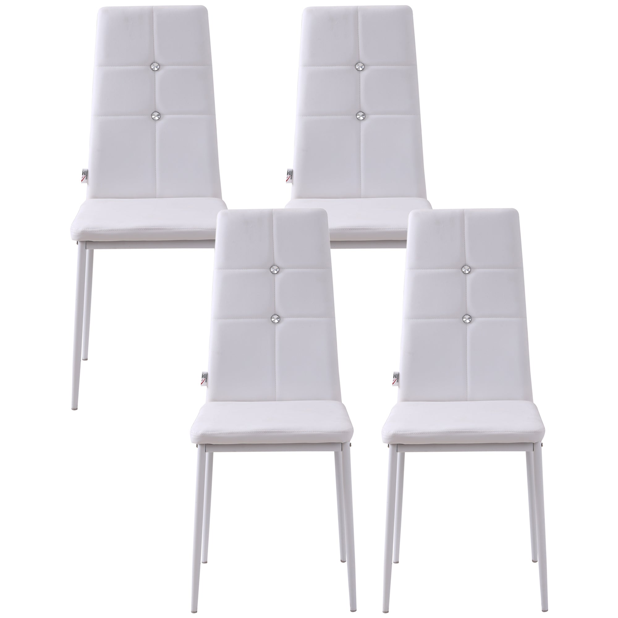 HOMCOM Modern Dining Chairs Set of 4, Upholstered Faux Leather Kitchen Chairs with Crystal Tufting and Metal Legs for Living Room, Dining Room, Bedroom, White