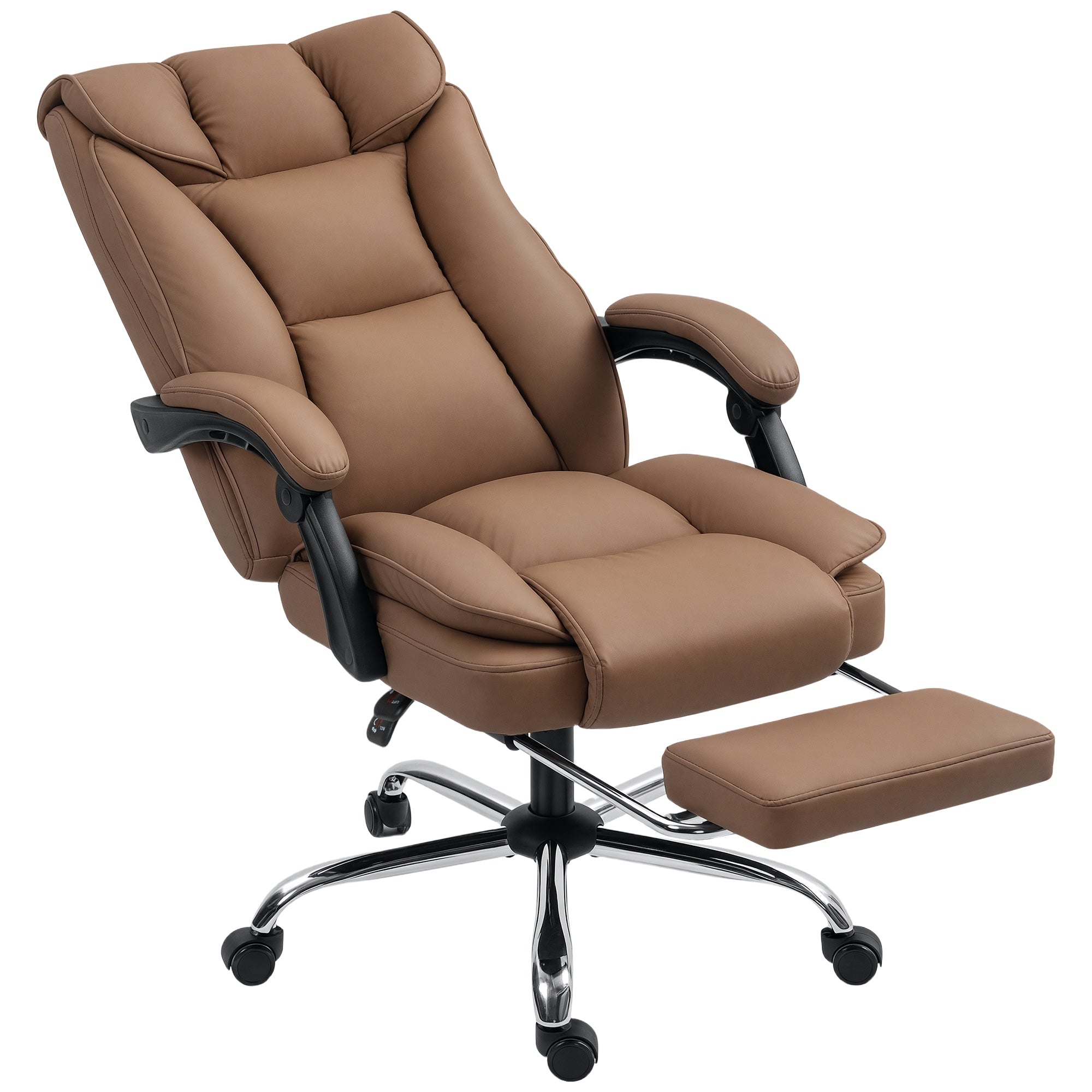 Executive Office Chair with Footrest, Pet-Friendly Leather Reclining Ergonomic Computer Desk Chair with Double-Layer Padding, Upholstered Swivel Recliner for Home Office, Working, Brown