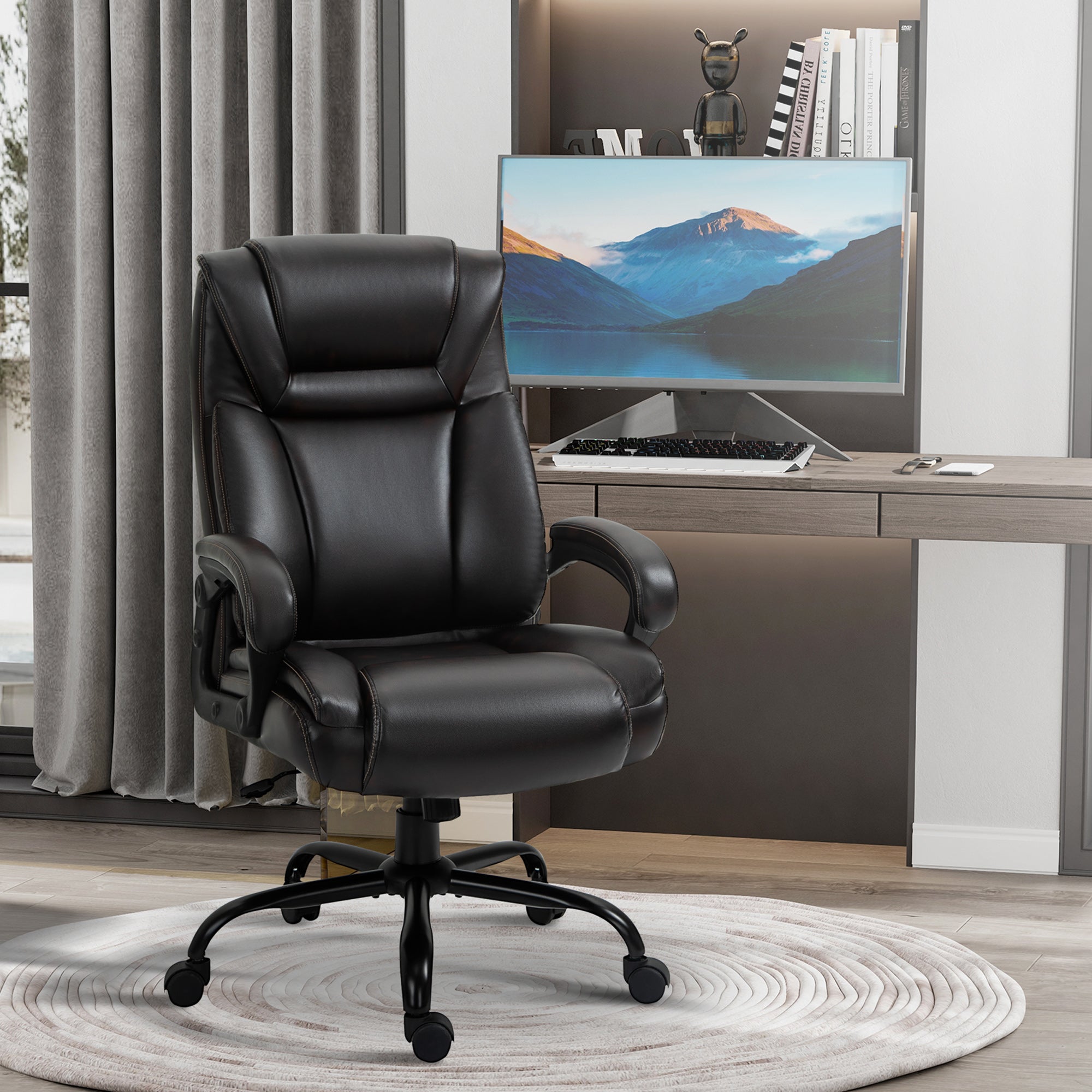 Vinsetto Executive Office Chair, Large, 400LBS Capacity, High Back, PU Leather, Adjustable Height, Swivel Wheels, Brown