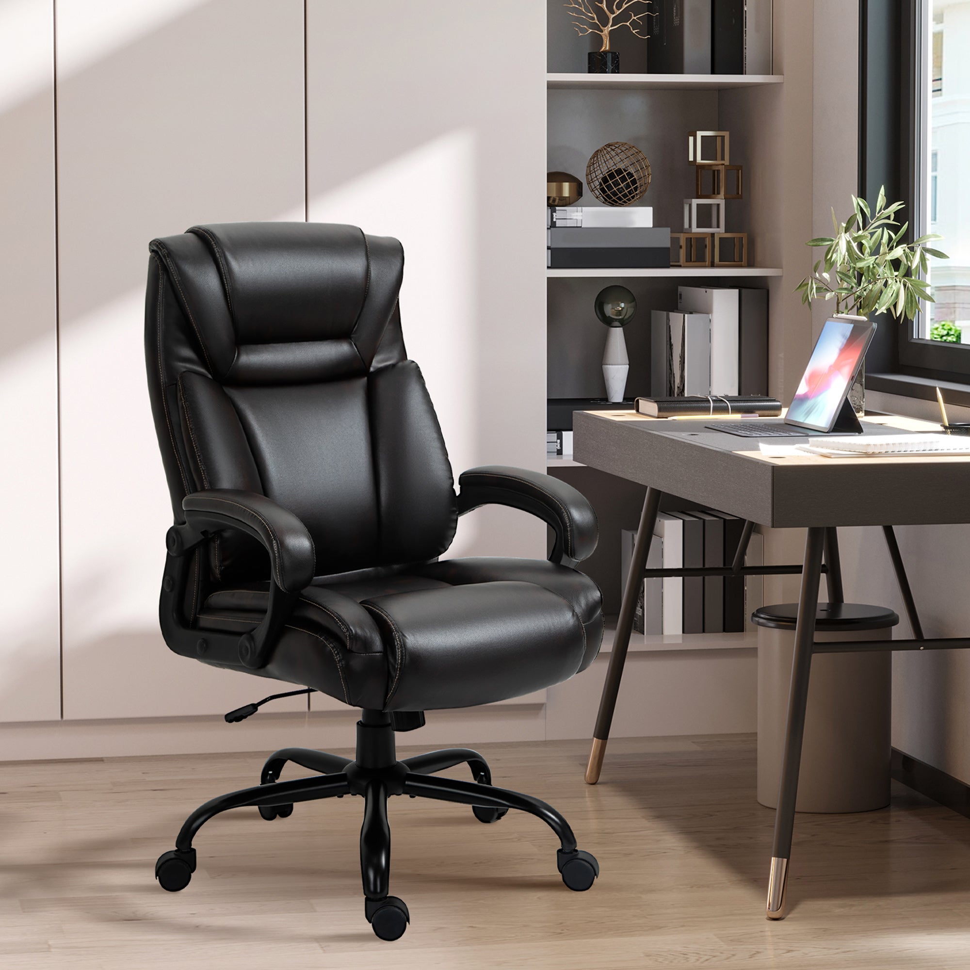 Vinsetto Executive Office Chair, Large, 400LBS Capacity, High Back, PU Leather, Adjustable Height, Swivel Wheels, Brown