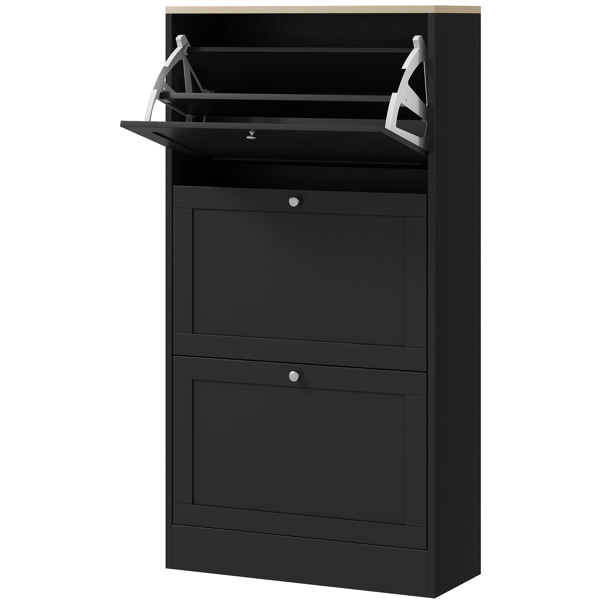 Modern Shoe Storage Cabinet with 3 Flip Drawers for 18 Pairs Black