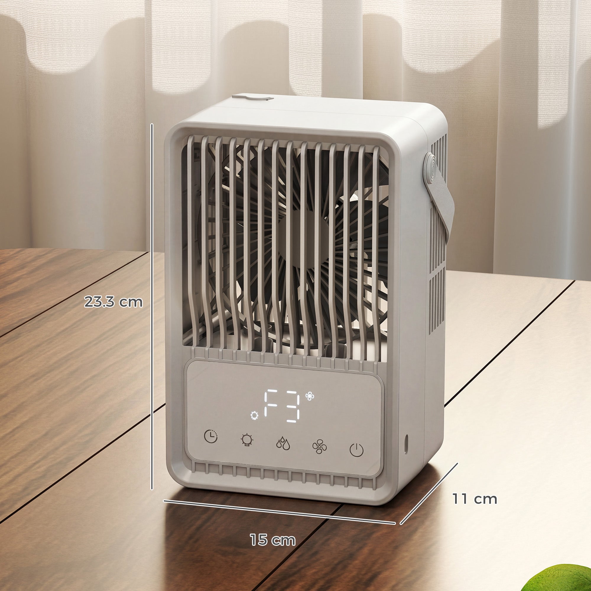 23.2 cm Desk Fan with Humidifier, 3-Speed Table Fan with 550ml Water Tank, Small Fan with RGB Light for Bedroom, Home Office, White