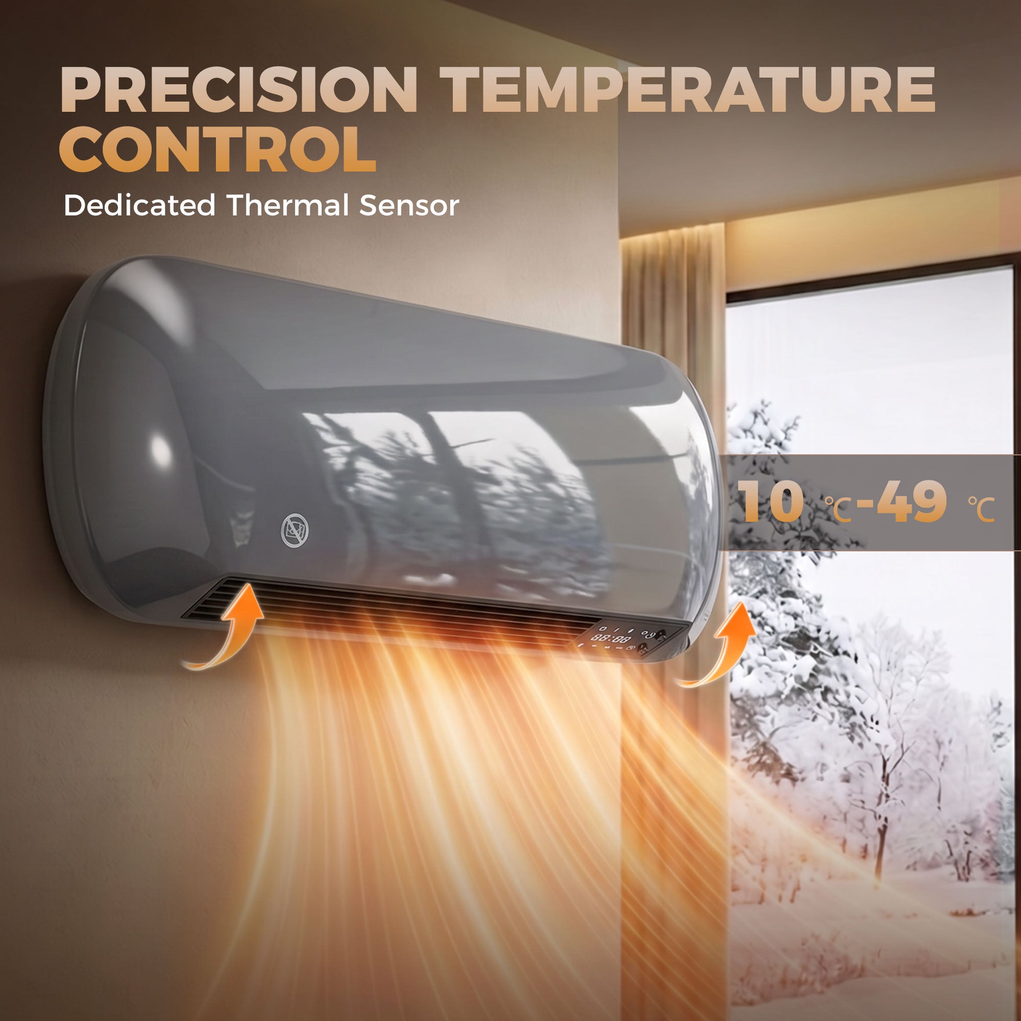 Electric Heater, 2000W Ceramic Space Heater, Wall Mounted, with Fan, Adjustable Thermostat, Weekly Timer, Open Window Alert, 24H Timer, Remote Control, Grey
