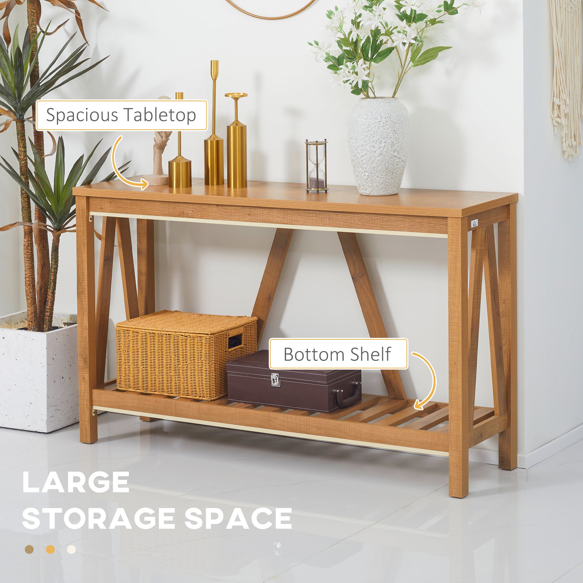 HOMCOM Console Table, Farmhouse Entryway Table with Storage Shelf, Rustic Sofa Table with Anti-tipper for Living Room and Entryway, Brown