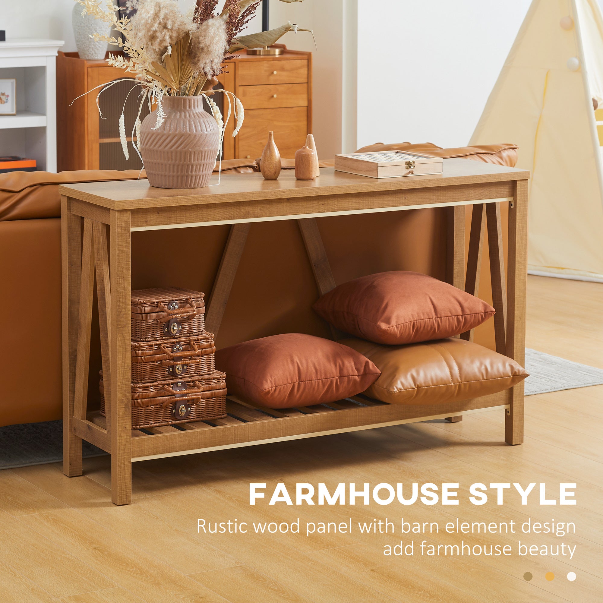 HOMCOM Console Table, Farmhouse Entryway Table with Storage Shelf, Rustic Sofa Table with Anti-tipper for Living Room and Entryway, Brown