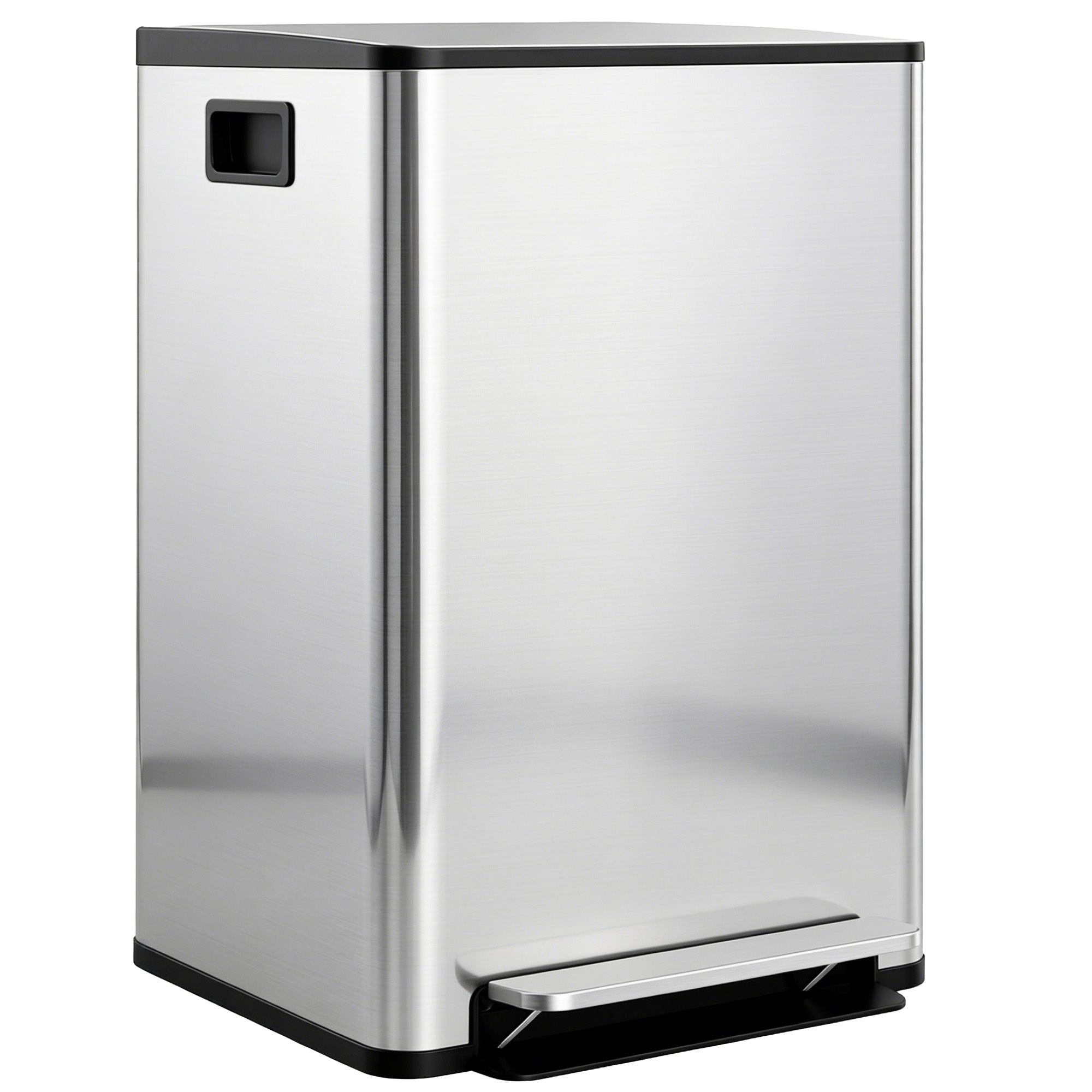 2 x 30L / 7.9 Gallon Dual Trash Can, Soft-Close Lid Stainless Steel Double Garbage Bin with Removable Inner Buckets and Handles for Kitchen, Office, Bathroom, Silver