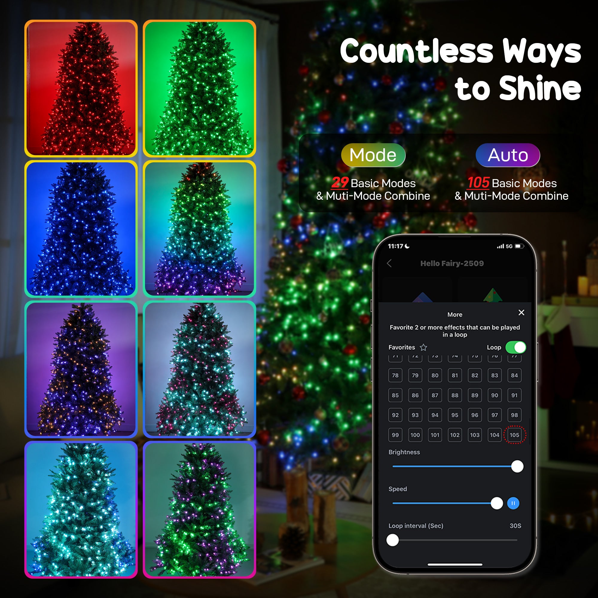 9ft Smart Prelit Christmas Tree with Full-Spectrum RGB Dimmable LEDs, App and Remote Control, Wide Full Hinged Xmas Tree, Easy Assembly, Artificial Holiday Decoration, Green