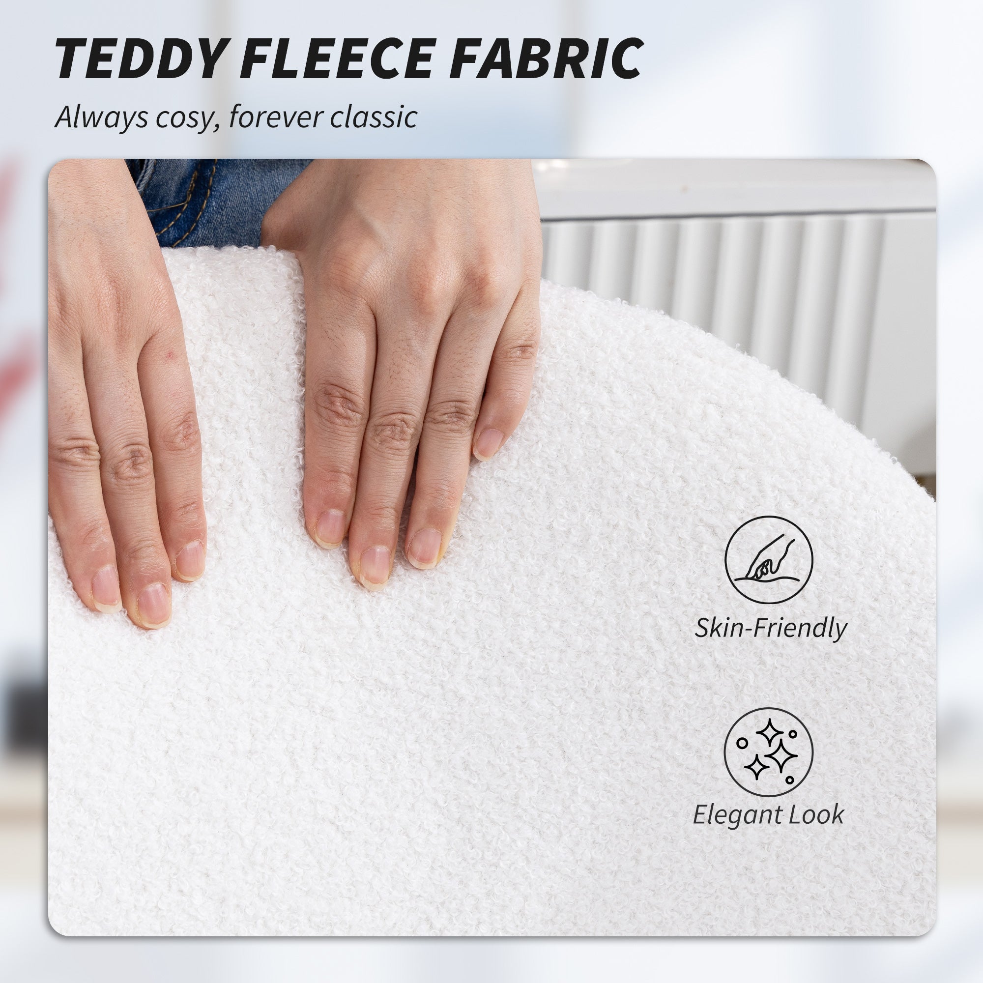 Computer Desk Chair, Teddy Fleece Swivel Office Chair with Height Adjustable, Wheels, High-Resilience Foam, Tilting Function, for Home Study Bedroom Makeup Vanity, Cream White