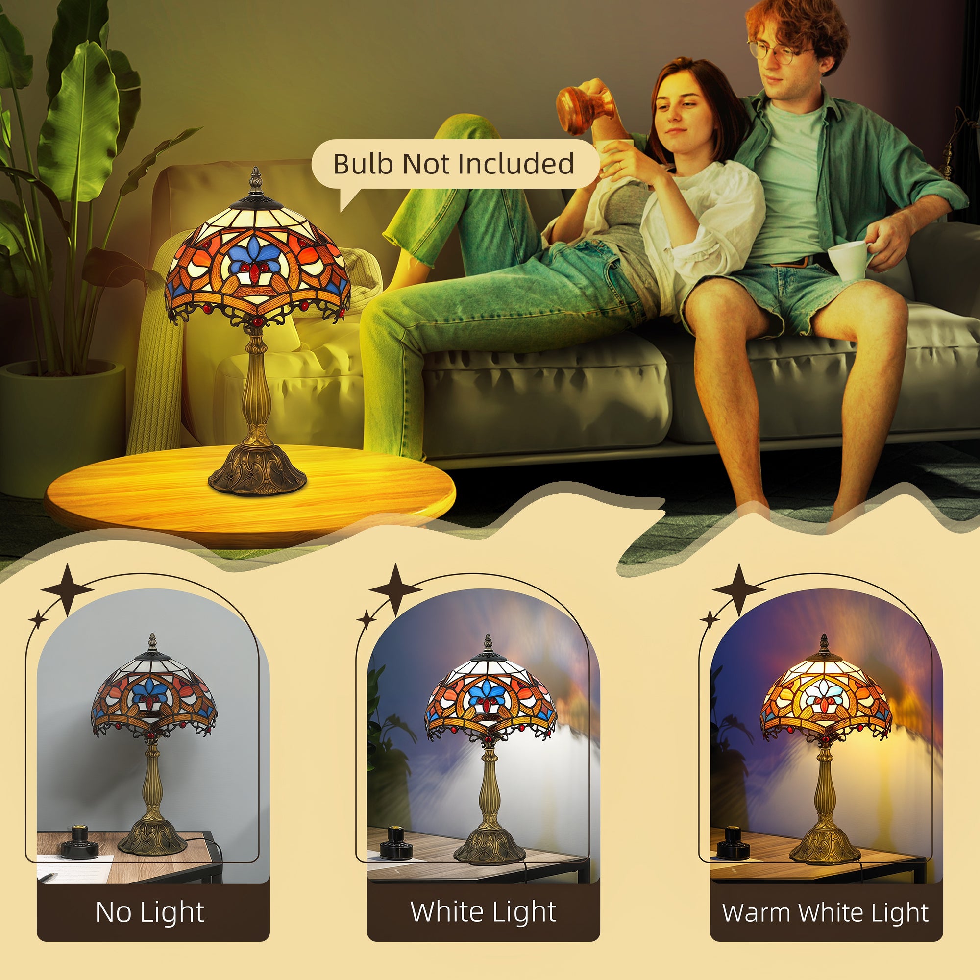 Tiffany Lamp, Stained Glass Table Lamp, Handcrafted Artisan Collectible, Suitable for Living Room and Bedside, Multi-Coloured, Ф25 x 45Hcm, Zinc Alloy.