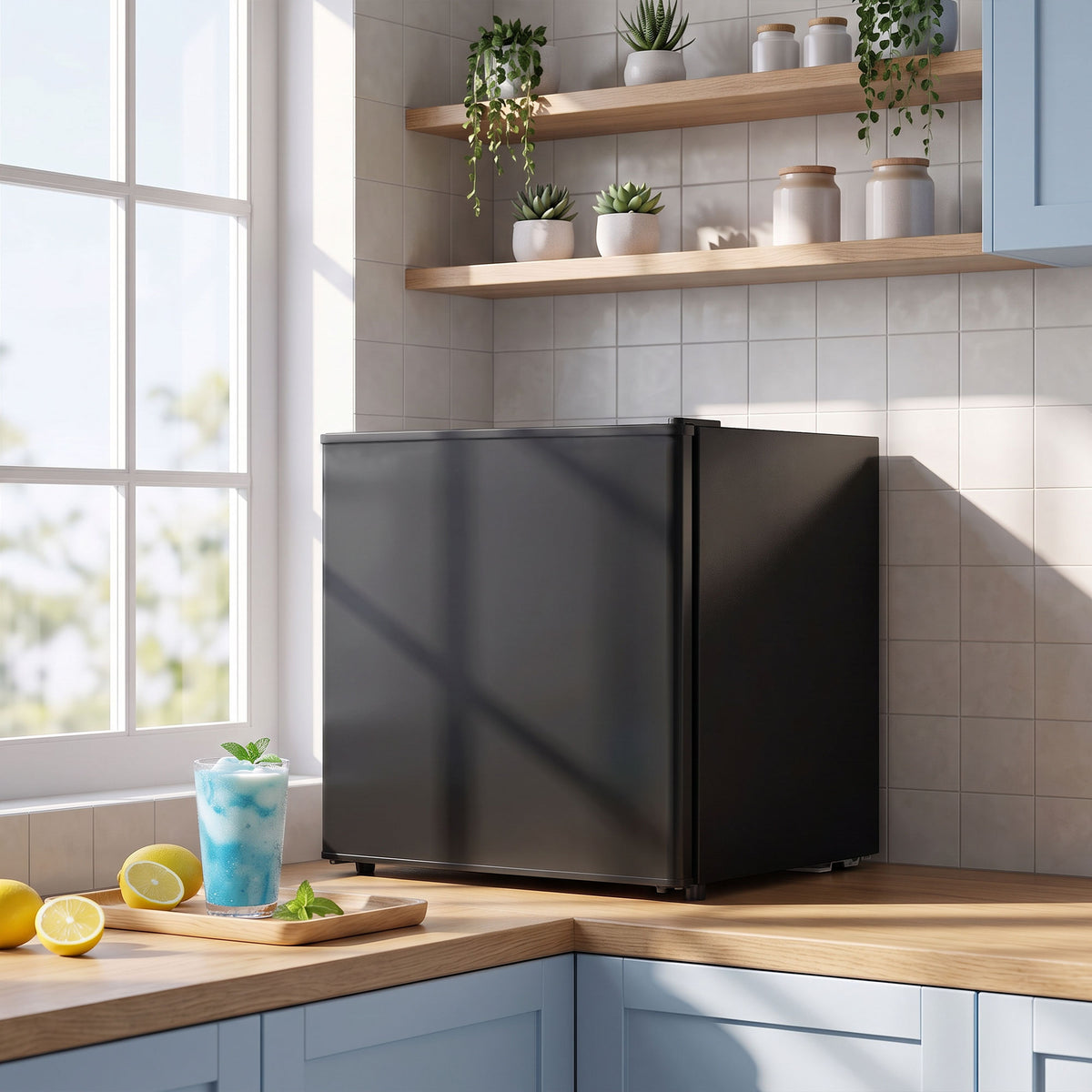 Compact Refrigerator, 1.62 Cu Ft Single Door Mini Fridge with Freezer, Adjustable Thermostat, Reversible Door, Energy Saving Fridge for Bedroom, Dorm, Office, Black