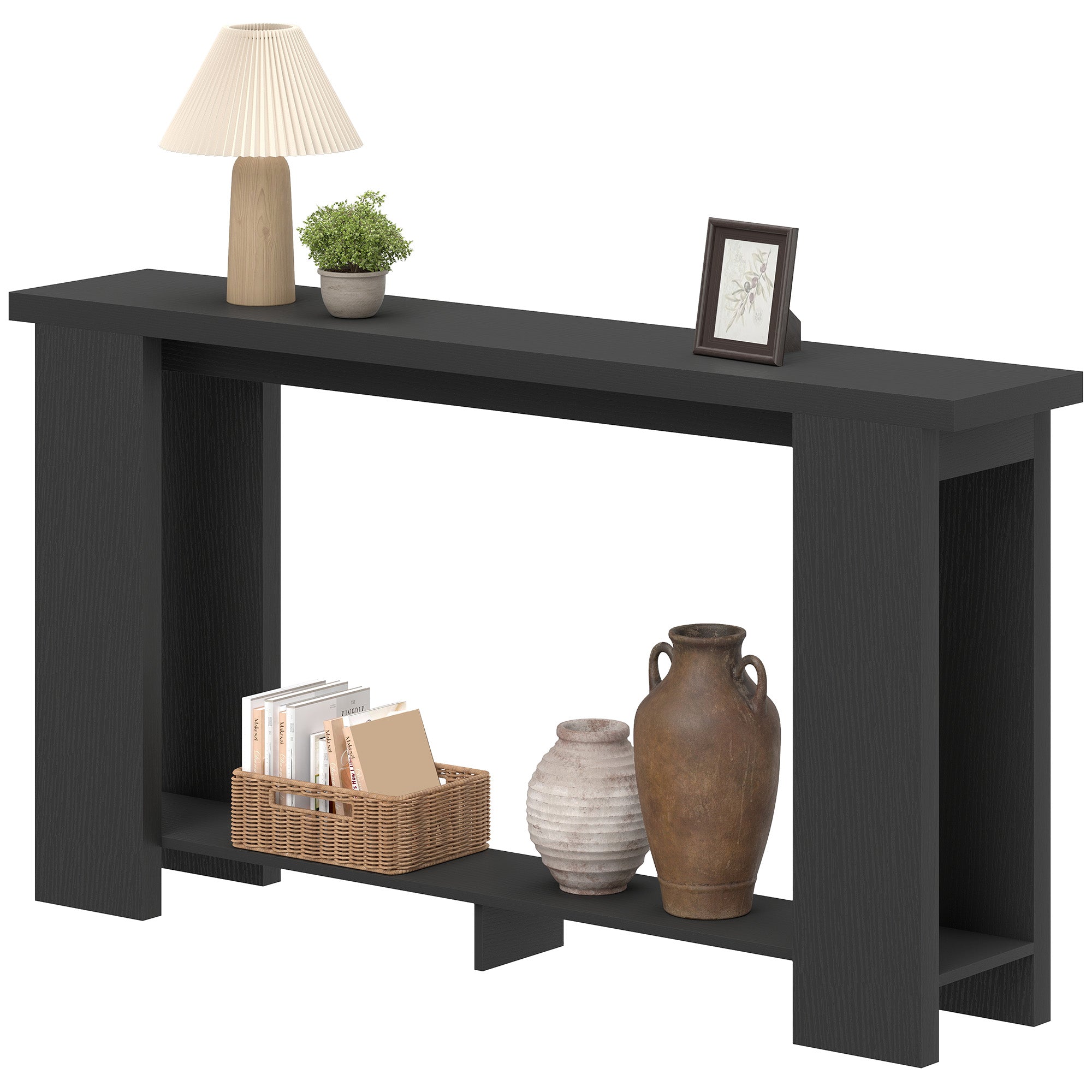 Farmhouse Console Table, 63" Narrow Entryway Table with Storage Shelf and Thickened Tabletop for Living Room, Hallway, Entrance, Distressed Black