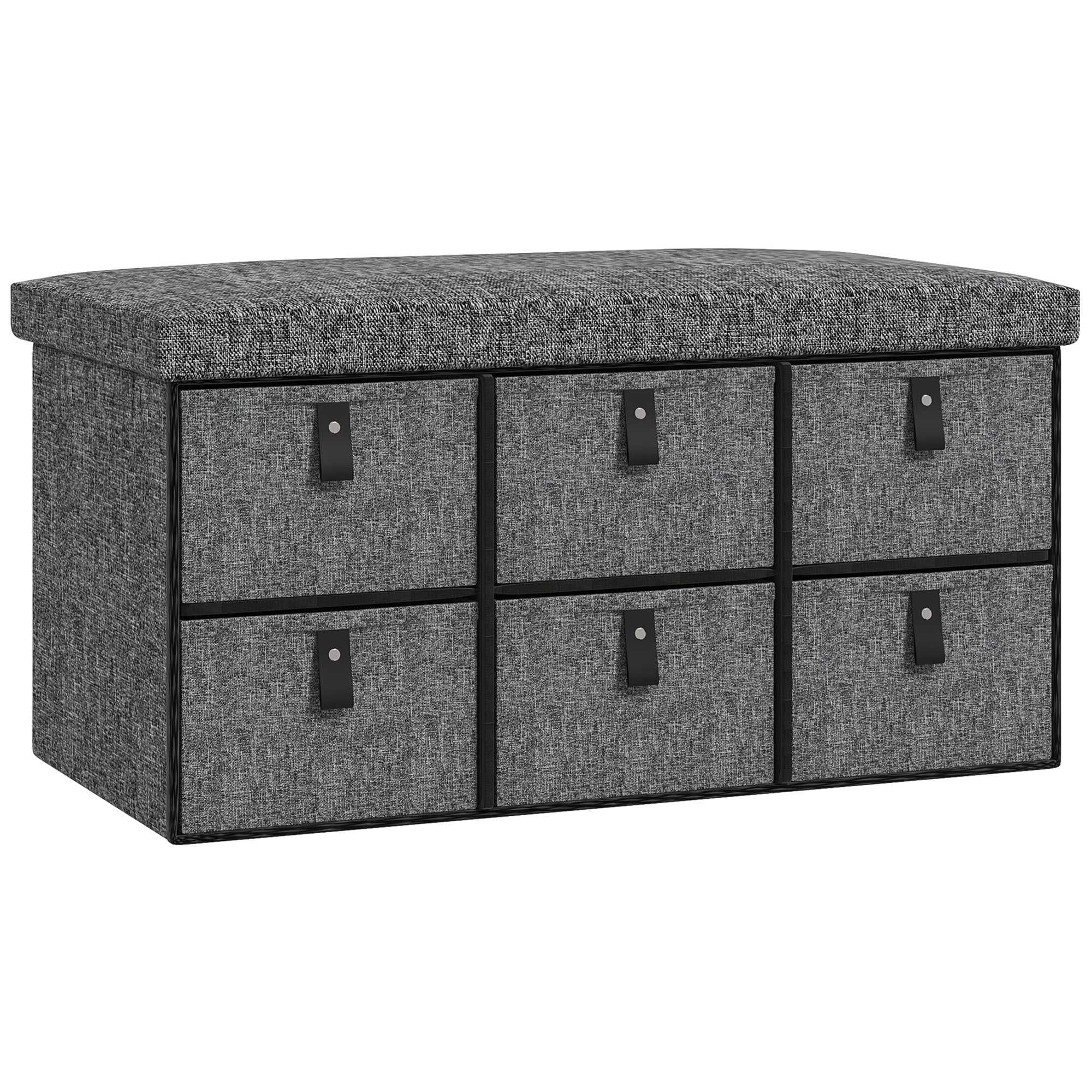 HOMCOM Shoe Bench with Seat, Shoe Storage Bench with Cushion and 6 Fabric Drawers for Entryway, Hallway, Living Room, Bedroom, Dark Grey