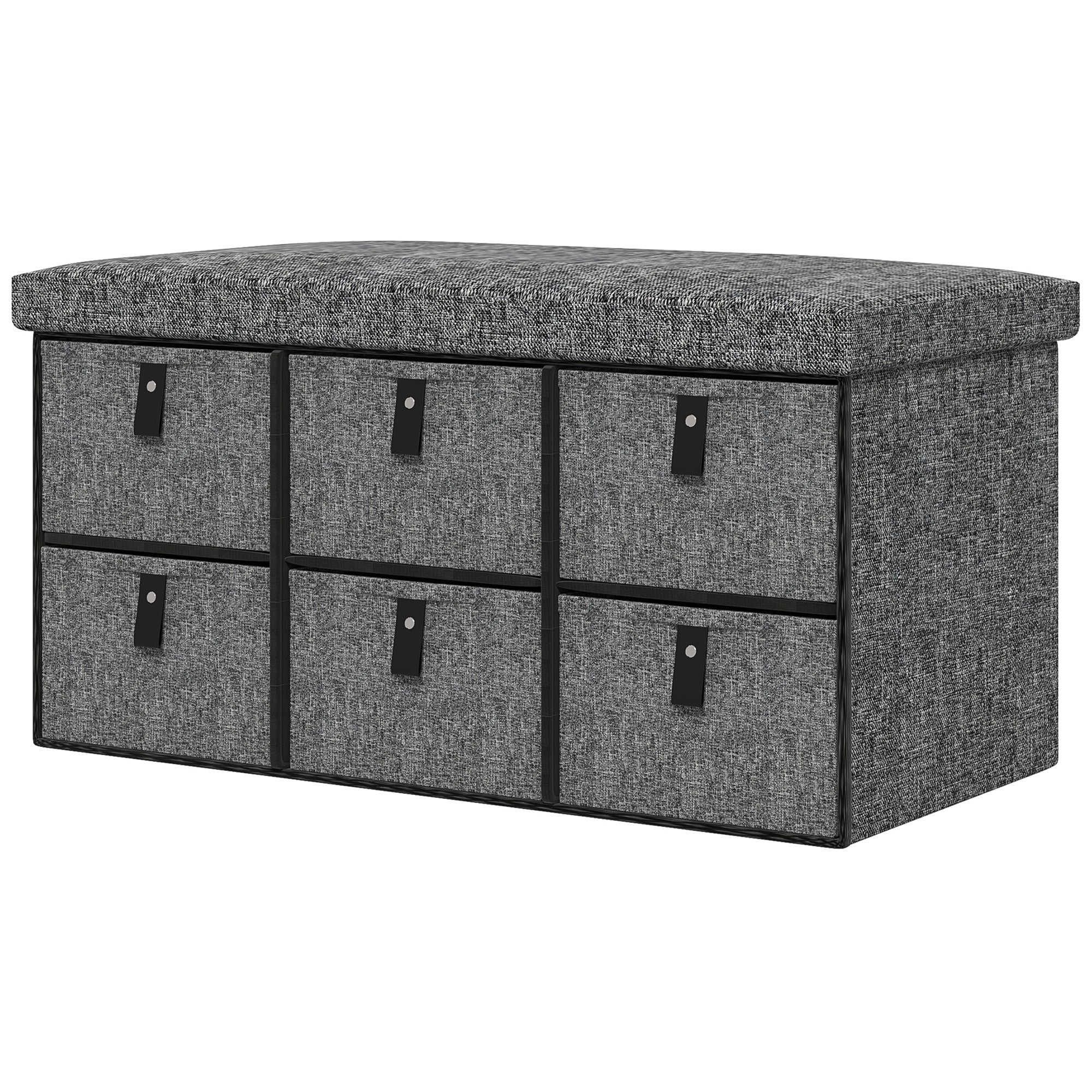HOMCOM Shoe Bench with Seat, Shoe Storage Bench with Cushion and 6 Fabric Drawers for Entryway, Hallway, Living Room, Bedroom, Dark Grey