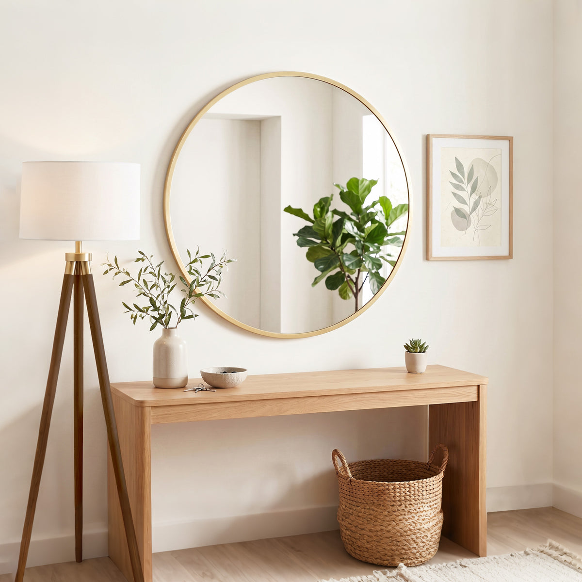 24" Round Wall Mirror, Bathroom Mirror with Metal Frame for Living Room, Bedroom, Entryway, Home Decor, Gold-Tone