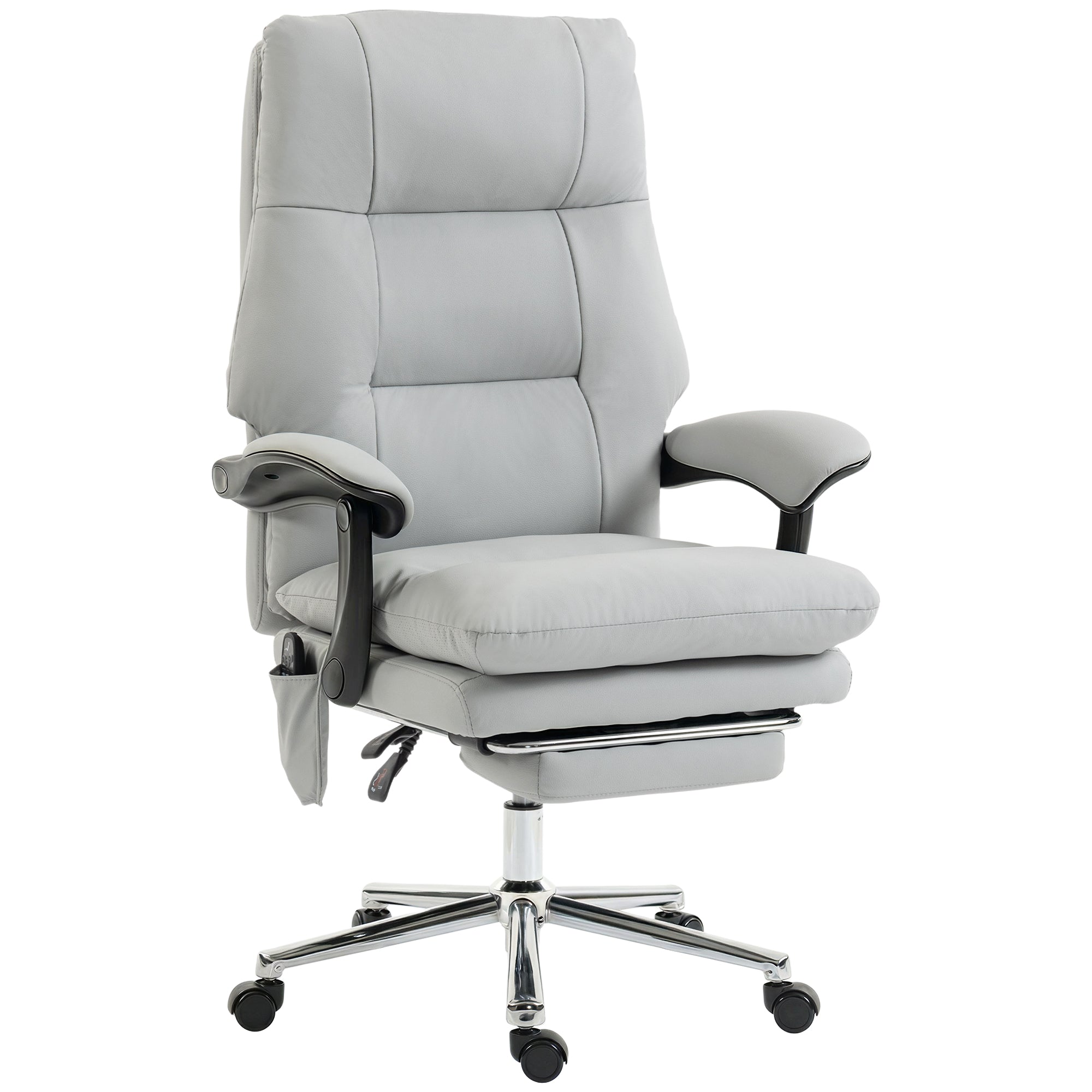 Massage Office Chair with 6-Point Vibration, Pet-Friendly Faux Leather Ergonomic Executive Desk Chair with Double-Layer Spring Cushions, Wide Seat, High Back, Reclining, Footrest, Light Gray