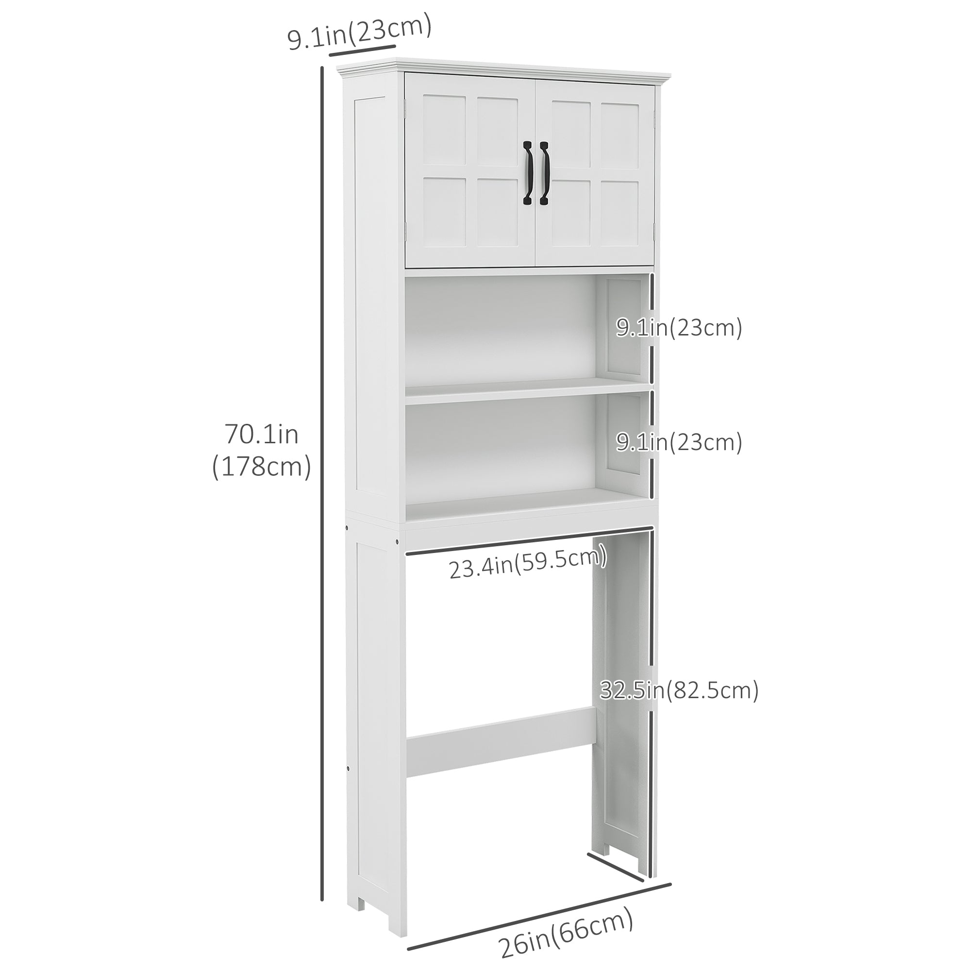 kleankin Over The Toilet Storage Cabinet, Bathroom Space Saver with Adjustable Shelf, Open Shelves and Double Door Cabinet, Bathroom Organizer, White