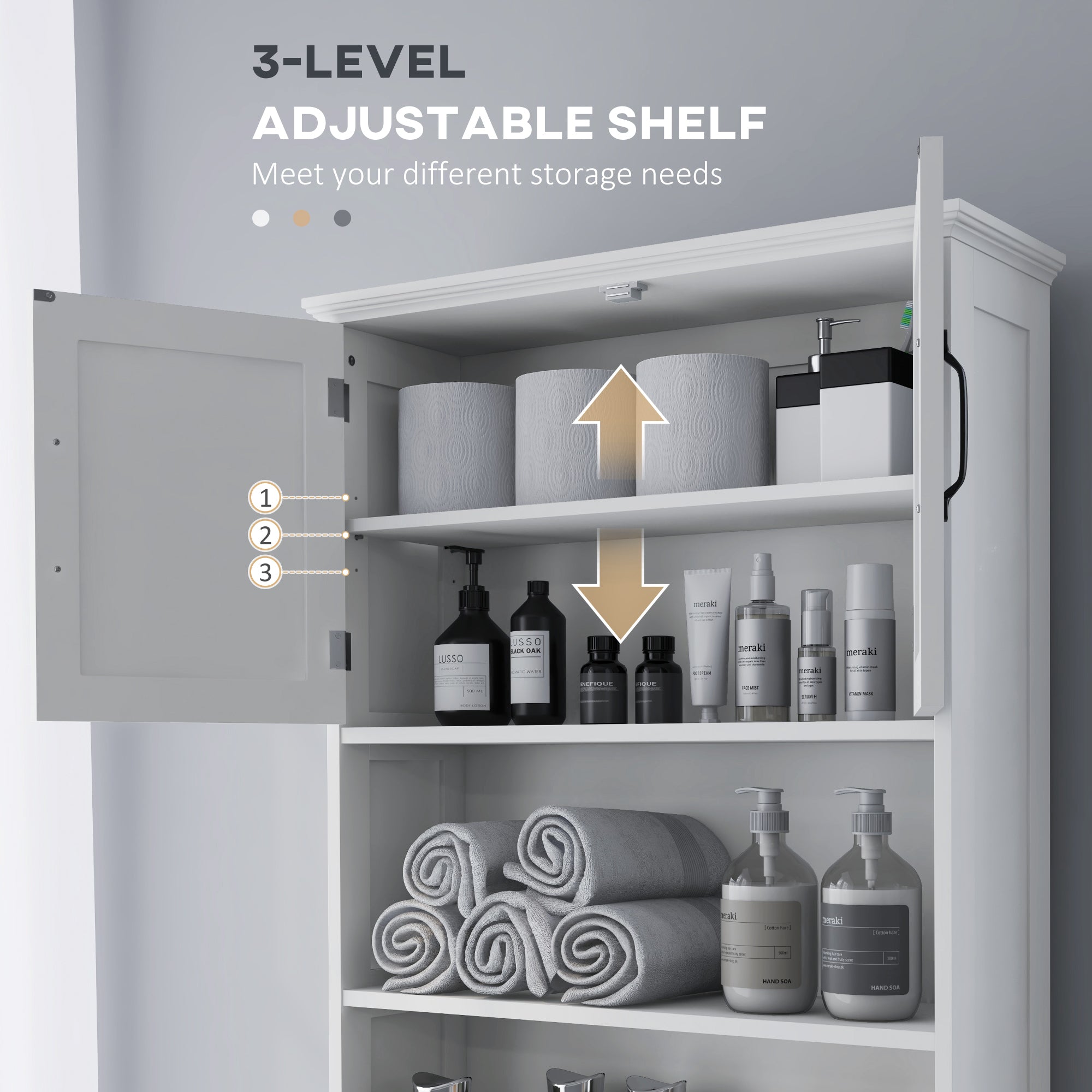 kleankin Over The Toilet Storage Cabinet, Bathroom Space Saver with Adjustable Shelf, Open Shelves and Double Door Cabinet, Bathroom Organizer, White