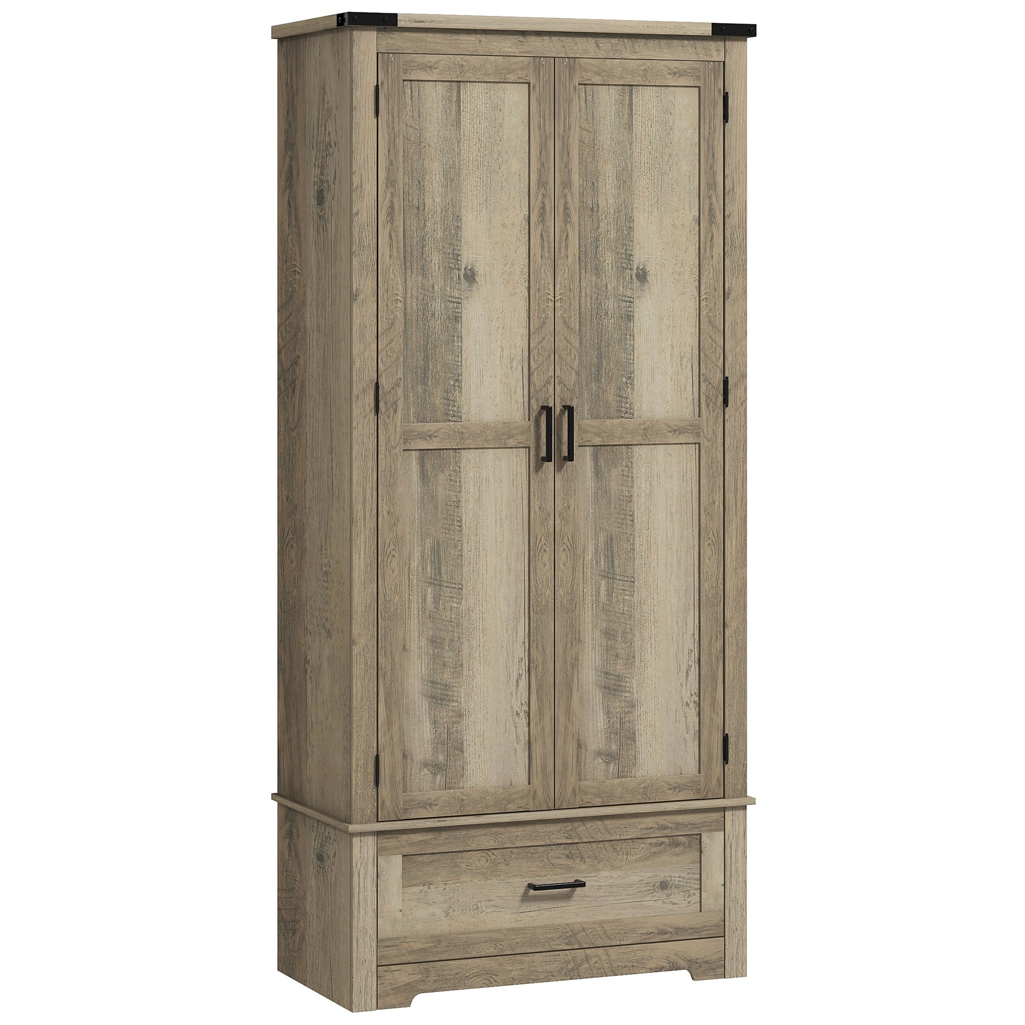 HOMCOM 69" Tall Kitchen Pantry Storage Cabinet, Farmhouse Freestanding Pantry Cabinet with 2 Doors, Drawer and Adjustable Shelves, Grey