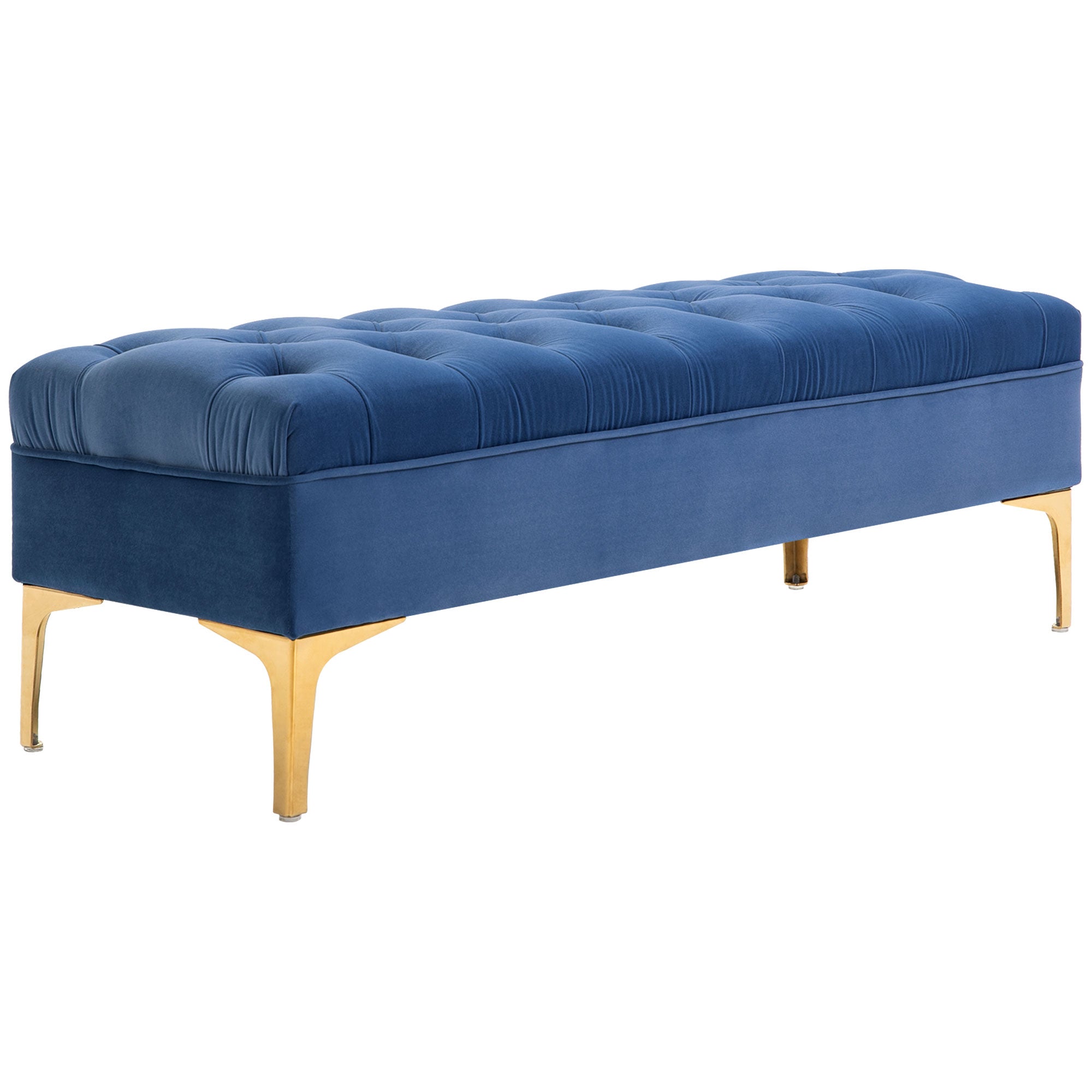 HOMCOM Velvet Upholstered Bench, End of Bed Bench, Entryway Shoe Bench with Button Tufted for Living Room, Bedroom, Blue