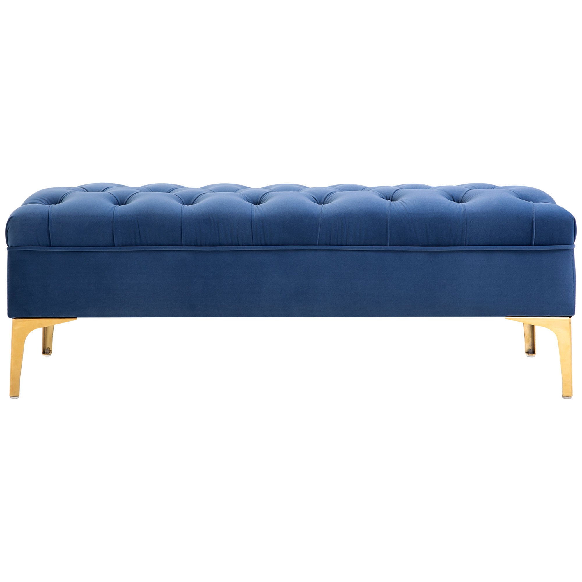 HOMCOM Velvet Upholstered Bench, End of Bed Bench, Entryway Shoe Bench with Button Tufted for Living Room, Bedroom, Blue