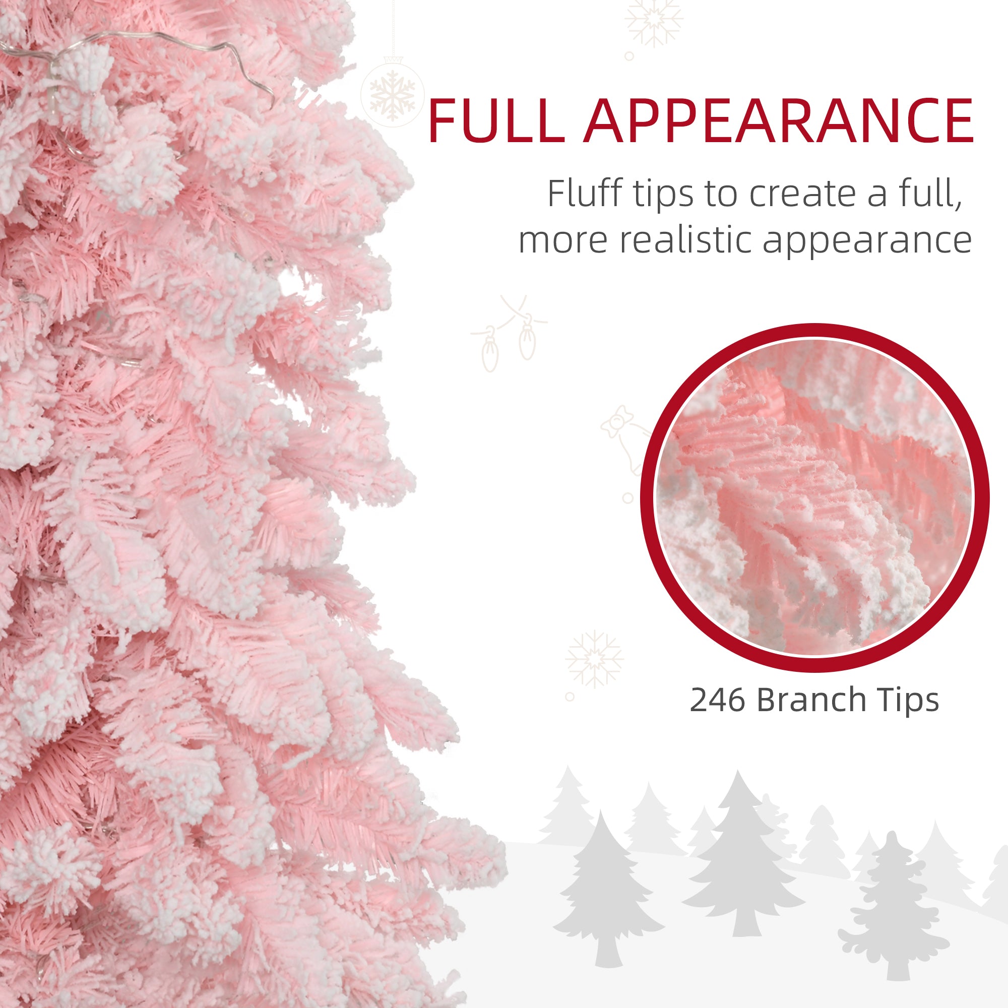 6' Flocked Christmas Trees, Pencil Prelit Artificial Christmas Tree with Snow Downswept Branches, Pink