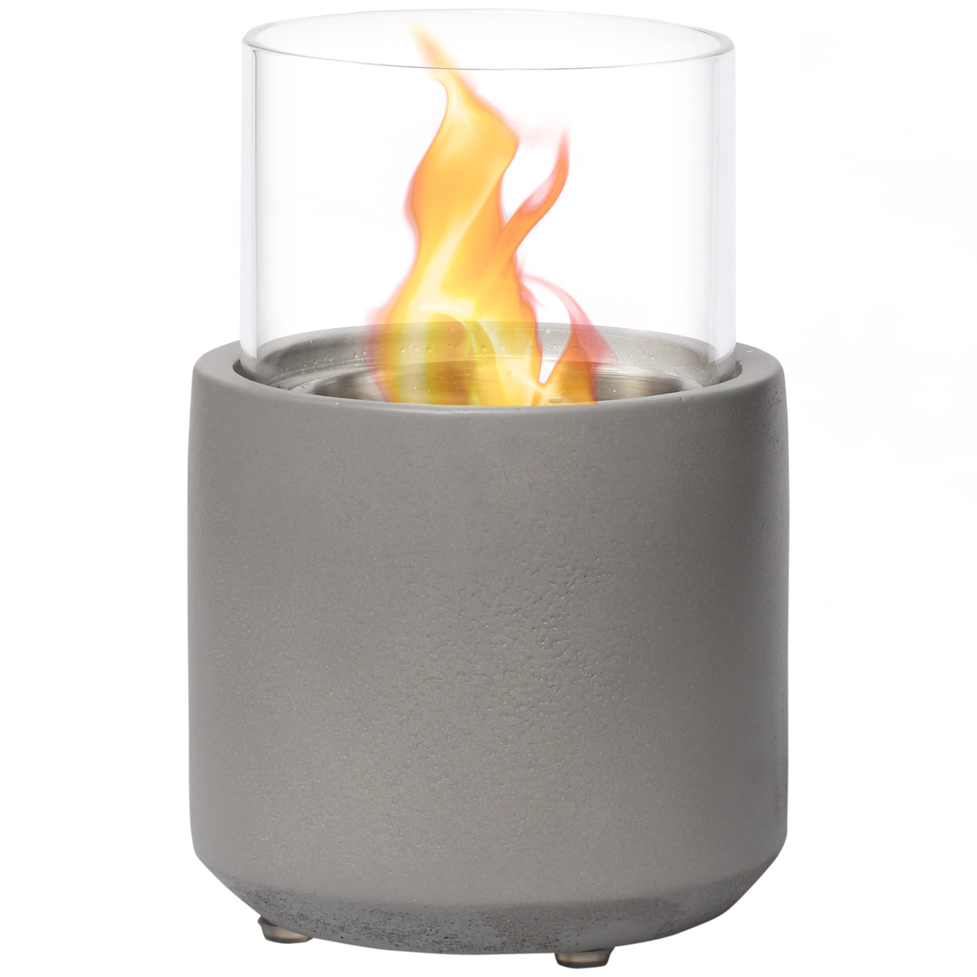 Tabletop Fire Bowl Portable Ethanol Fireplace with Windproof Glass, Light Grey