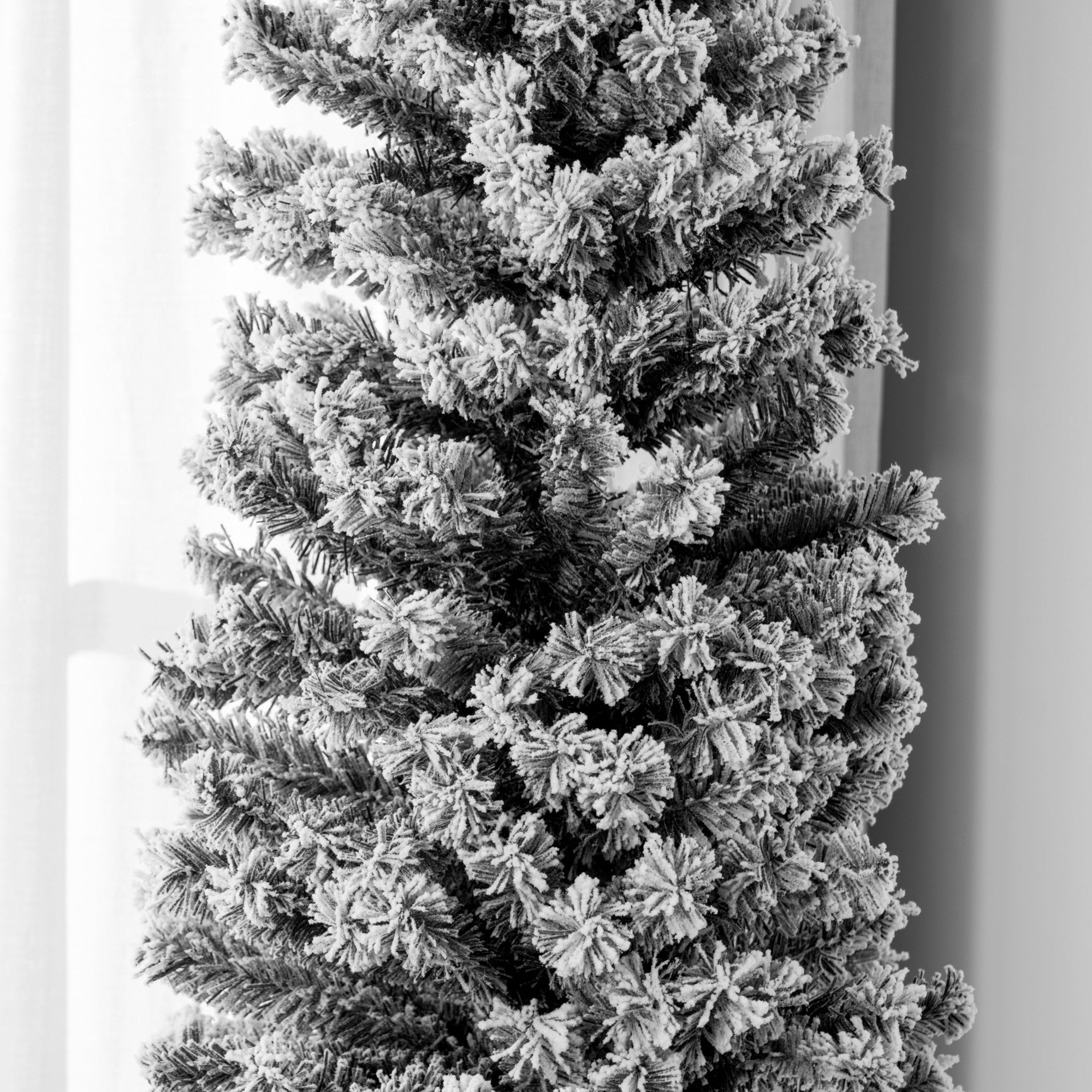 HOMCOM 7.5ft Snow Flocked Pencil Christmas Tree, Artificial Slim Xmas Tree with Realistic Branch Tips, Folding Metal Stand, Black