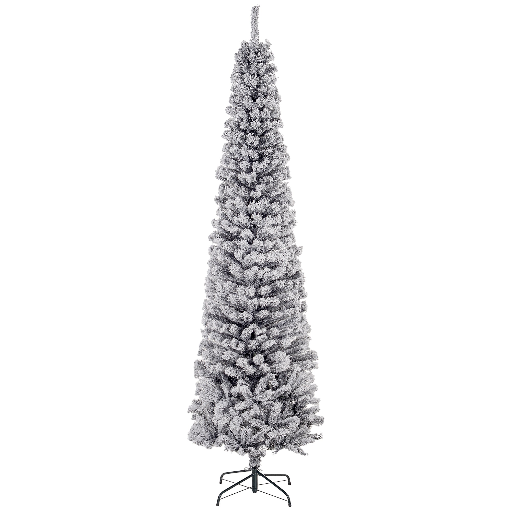 HOMCOM 7.5ft Snow Flocked Pencil Christmas Tree, Artificial Slim Xmas Tree with Realistic Branch Tips, Folding Metal Stand, Black