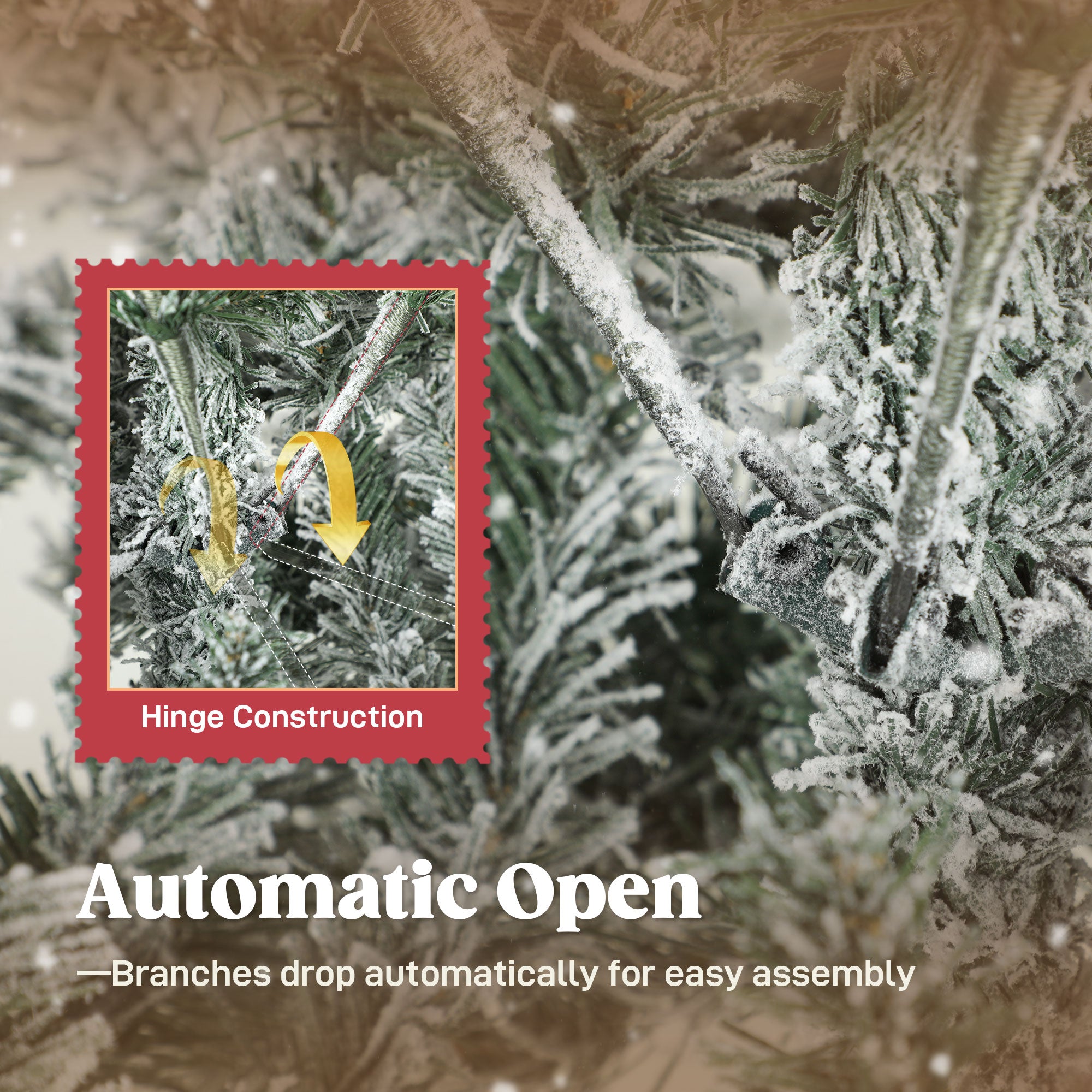 5 ft Artificial Flocked Christmas Tree with 717 Branches, Hinged Xmas Tree with Foldable Metal Stand, Easy Assembly for Home Office Decor