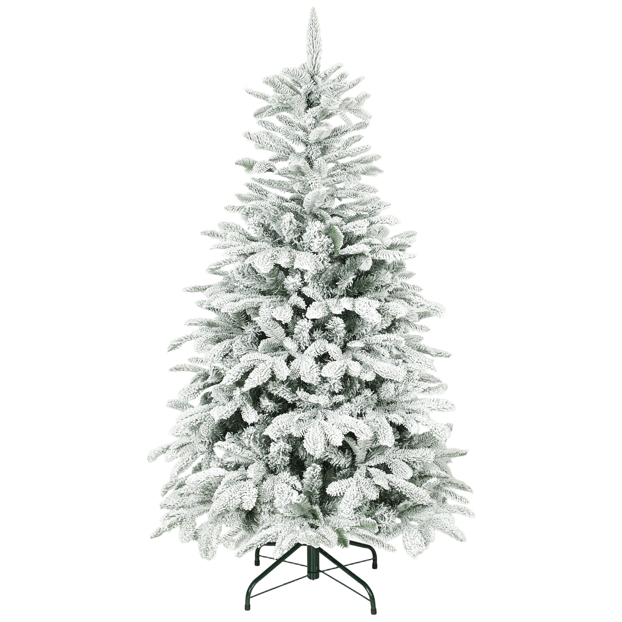 5 ft Artificial Flocked Christmas Tree with 717 Branches, Hinged Xmas Tree with Foldable Metal Stand, Easy Assembly for Home Office Decor