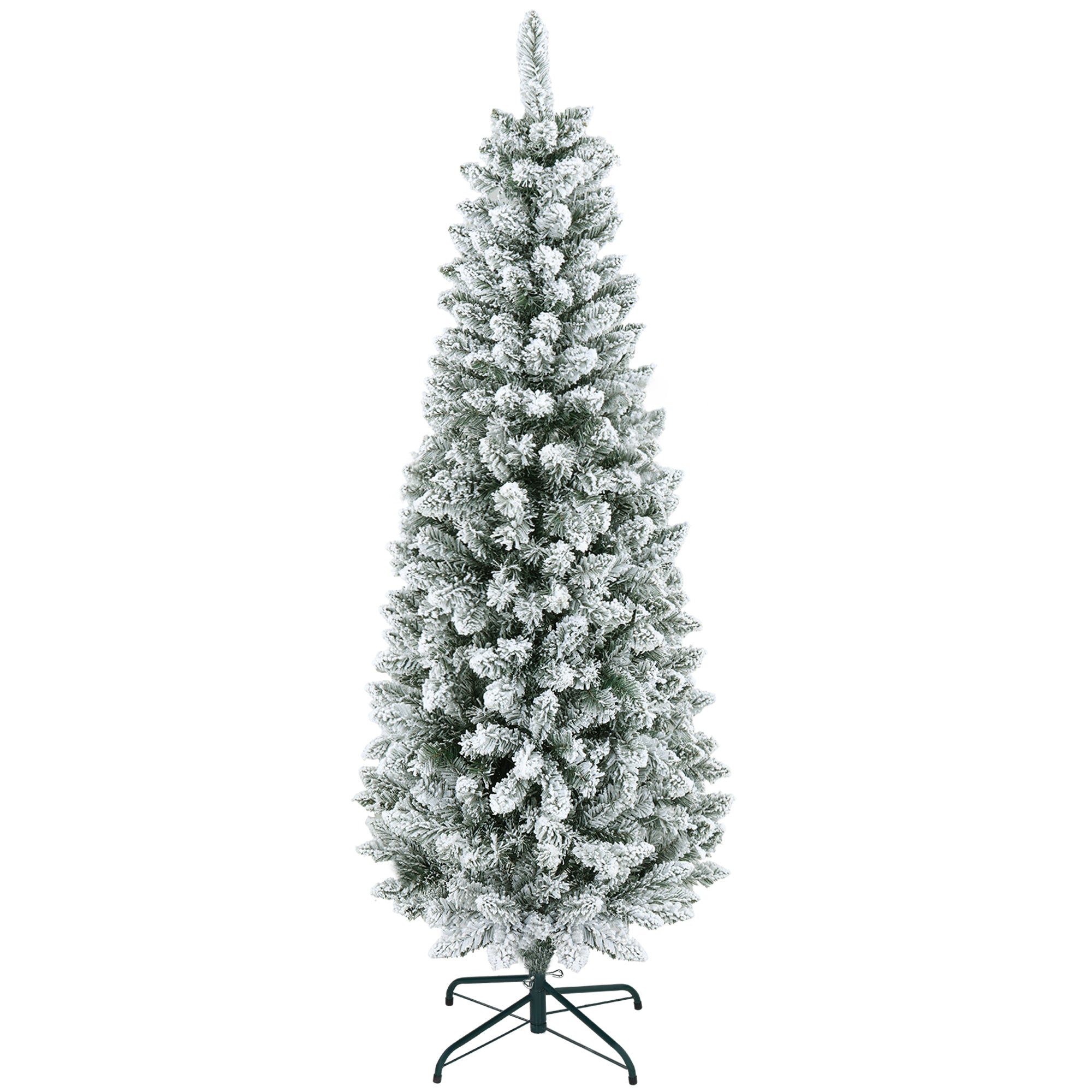HOMCOM 6ft Tall Pencil Christmas Tree, Artificial Flocked Christmas Tree with 479 Branch Tips and Steel Base, Holiday Décor for Home Office, Green