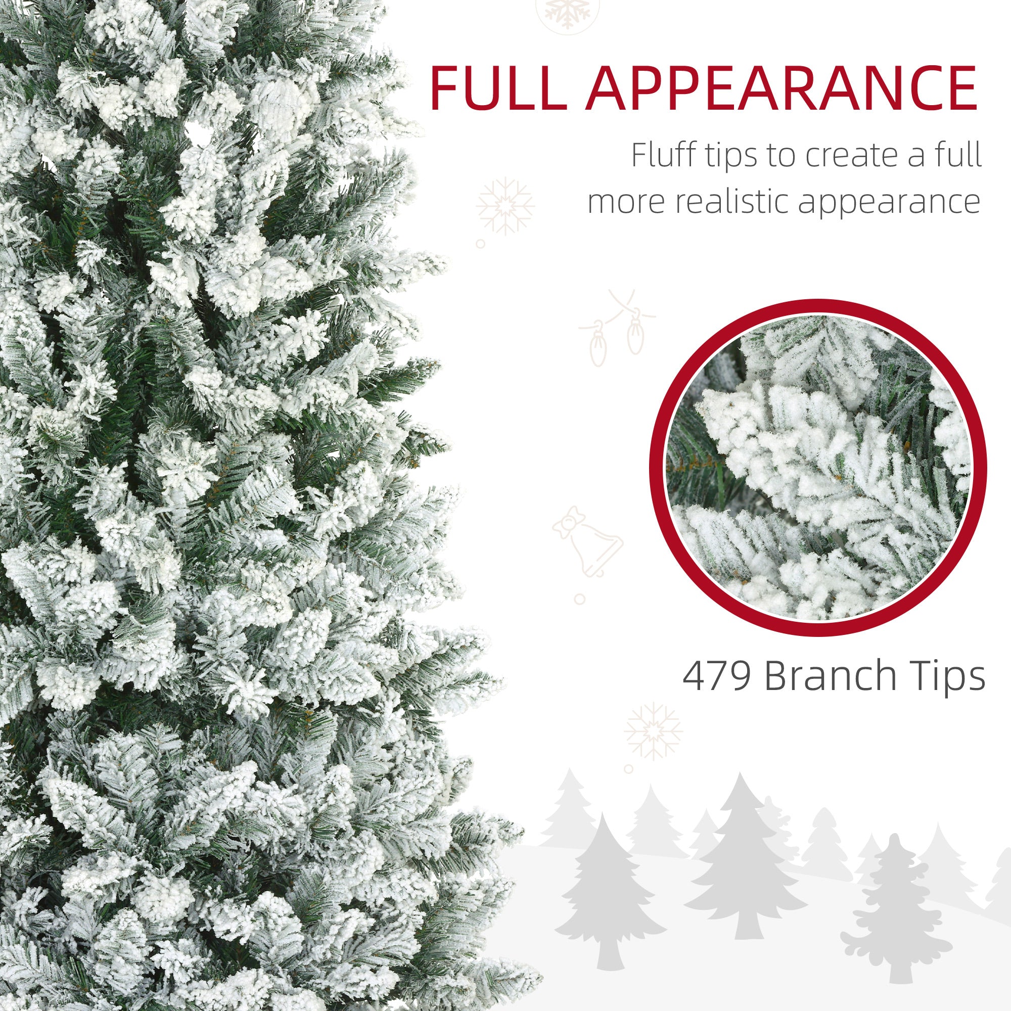 HOMCOM 6ft Tall Pencil Christmas Tree, Artificial Flocked Christmas Tree with 479 Branch Tips and Steel Base, Holiday Décor for Home Office, Green