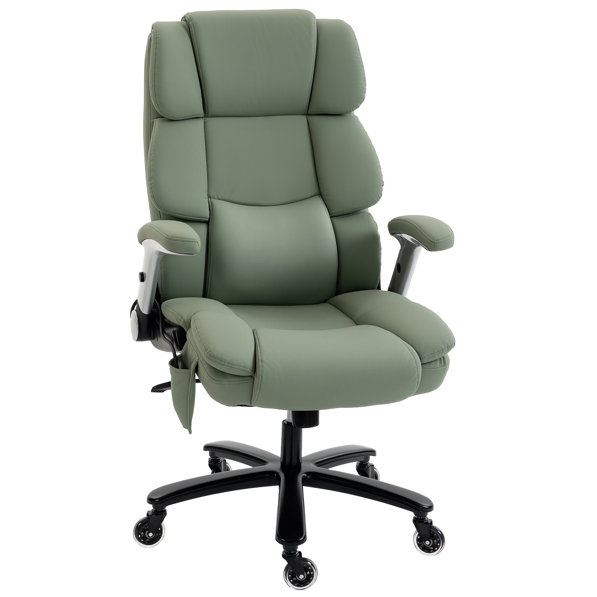 Heavy Duty Office Chair 400LBS with Airbag Lumbar Support, Pet-Friendly Fabric, Big and Tall Desk Chair with Flip-Up Armrests, Pocket Springs, Class 4 Gas Cylinder, Wide Seat, Light Green