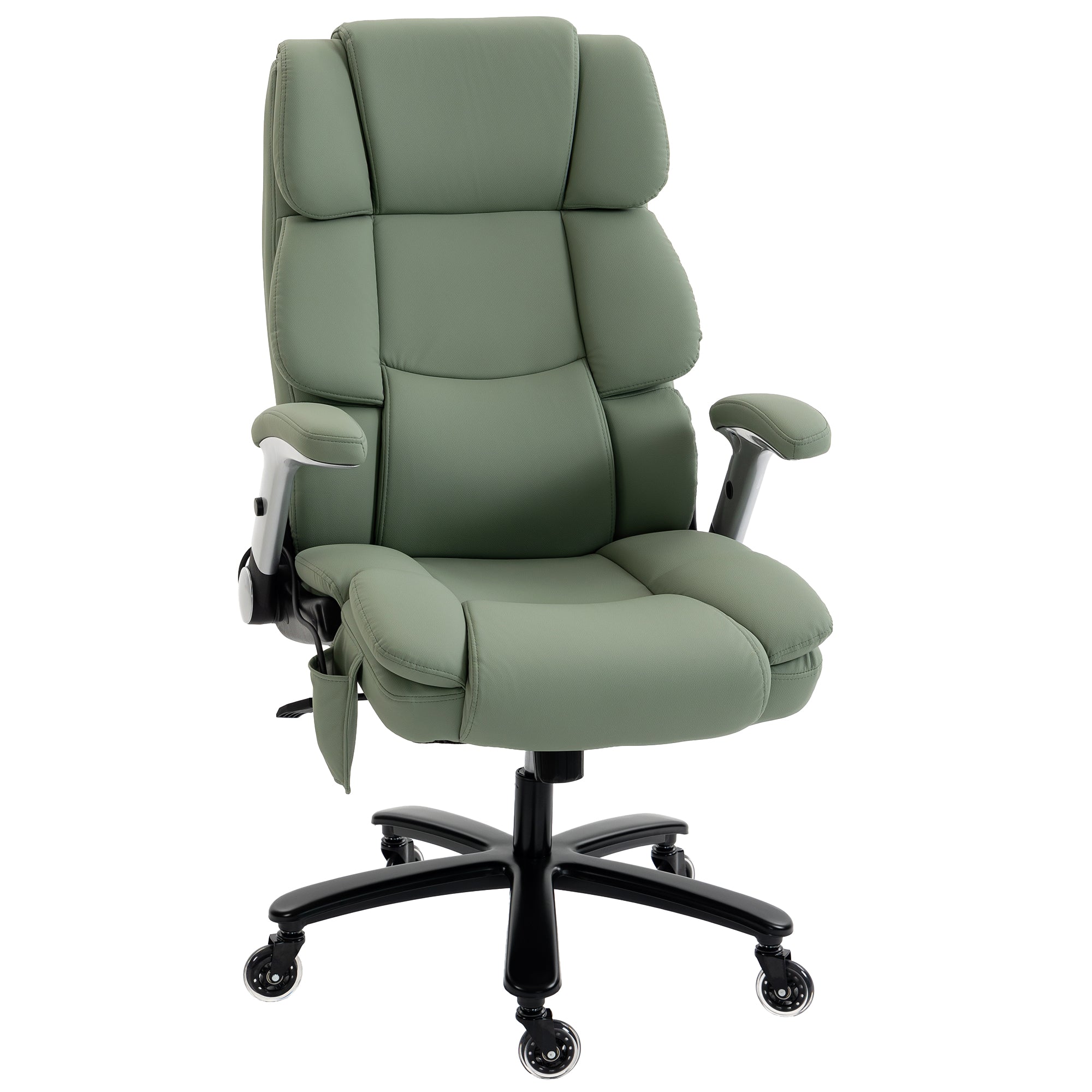 Heavy Duty Office Chair 400LBS with Airbag Lumbar Support, Pet-Friendly Fabric, Big and Tall Desk Chair with Flip-Up Armrests, Pocket Springs, Class 4 Gas Cylinder, Wide Seat, Light Green
