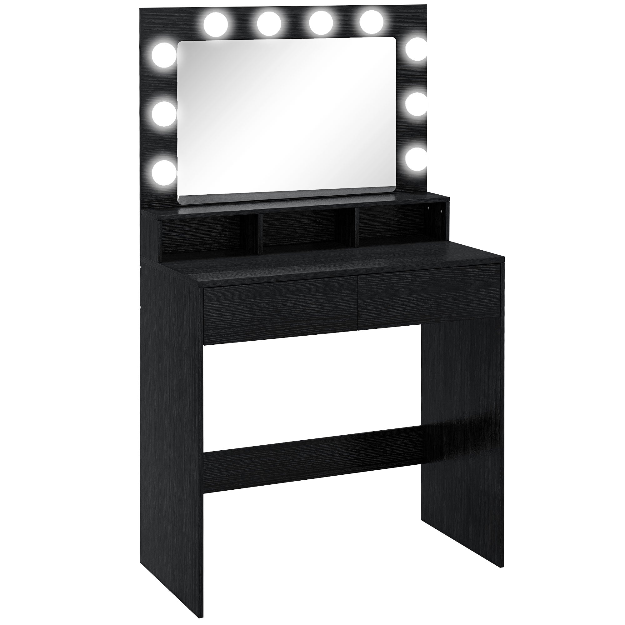 HOMCOM Vanity Table with Lighted Mirror, Makeup Table with Drawers, 3 Lighting Modes, 10 Bulbs, Modern Dressing Table for Bedroom, Black