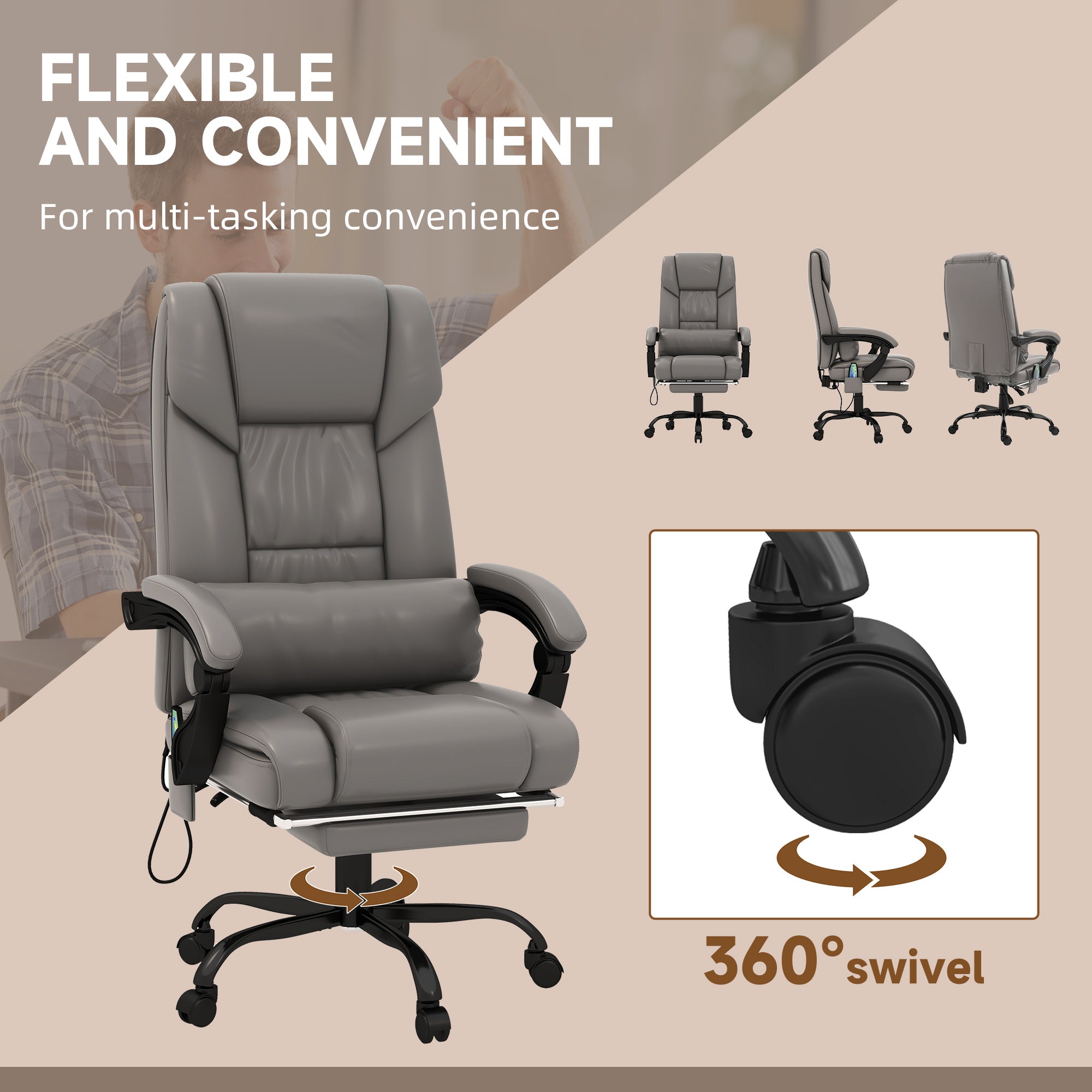 Massage Office Chair with 6 Vibrating Points, High Back Reclining Office Chair with Footrest and Remote, Gray