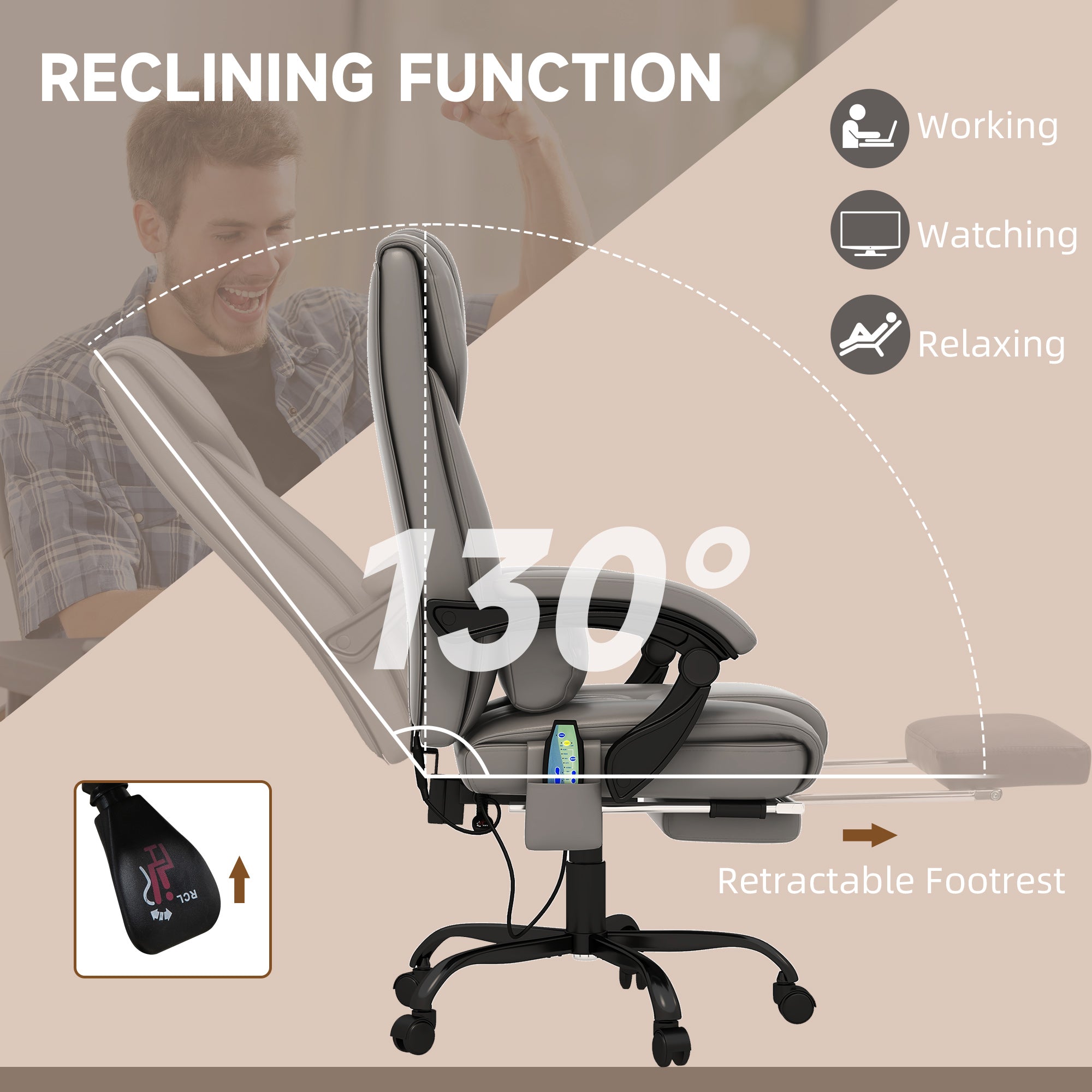 Massage Office Chair with 6 Vibrating Points, High Back Reclining Office Chair with Footrest and Remote, Gray