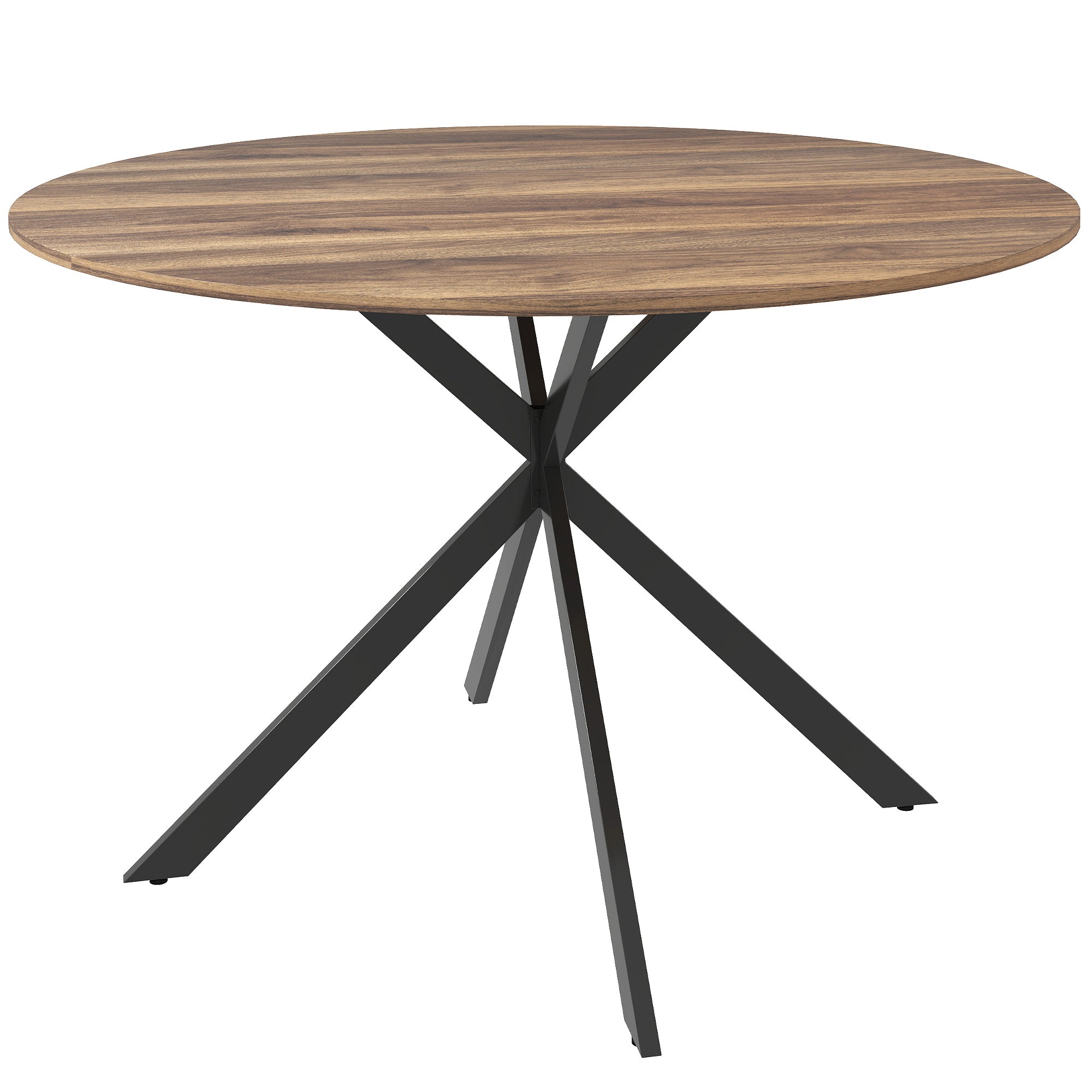 Round Dining Table for 4, 47" Industrial Kitchen Table with Steel Legs for Dining Room, Dark Brown and Black