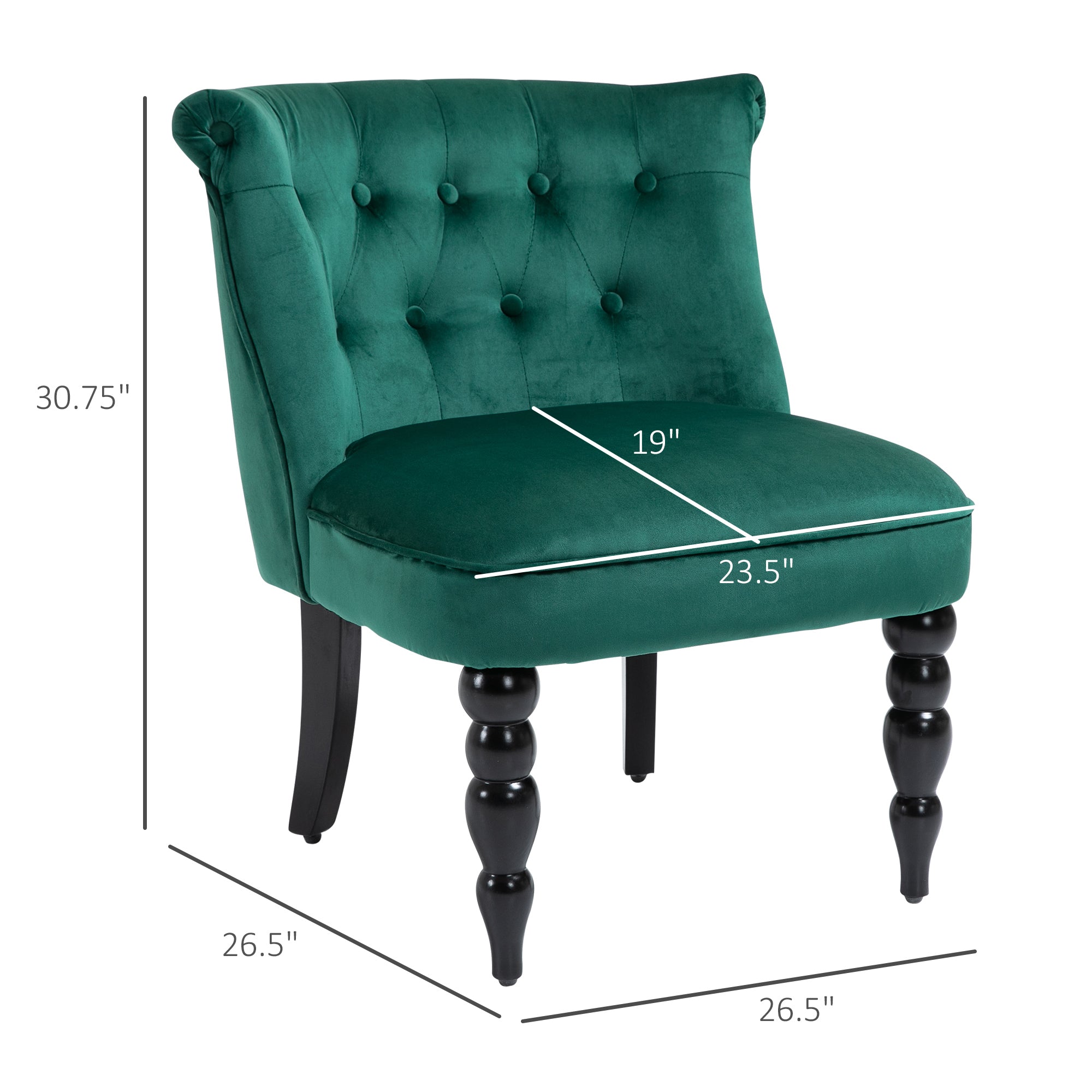 HOMCOM Vintage Leisure Accent Chair with Button Tufted Straight Back, Turned Legs, Thick Sponge Padding for Living Room, Dining Room, Study, Dark Green