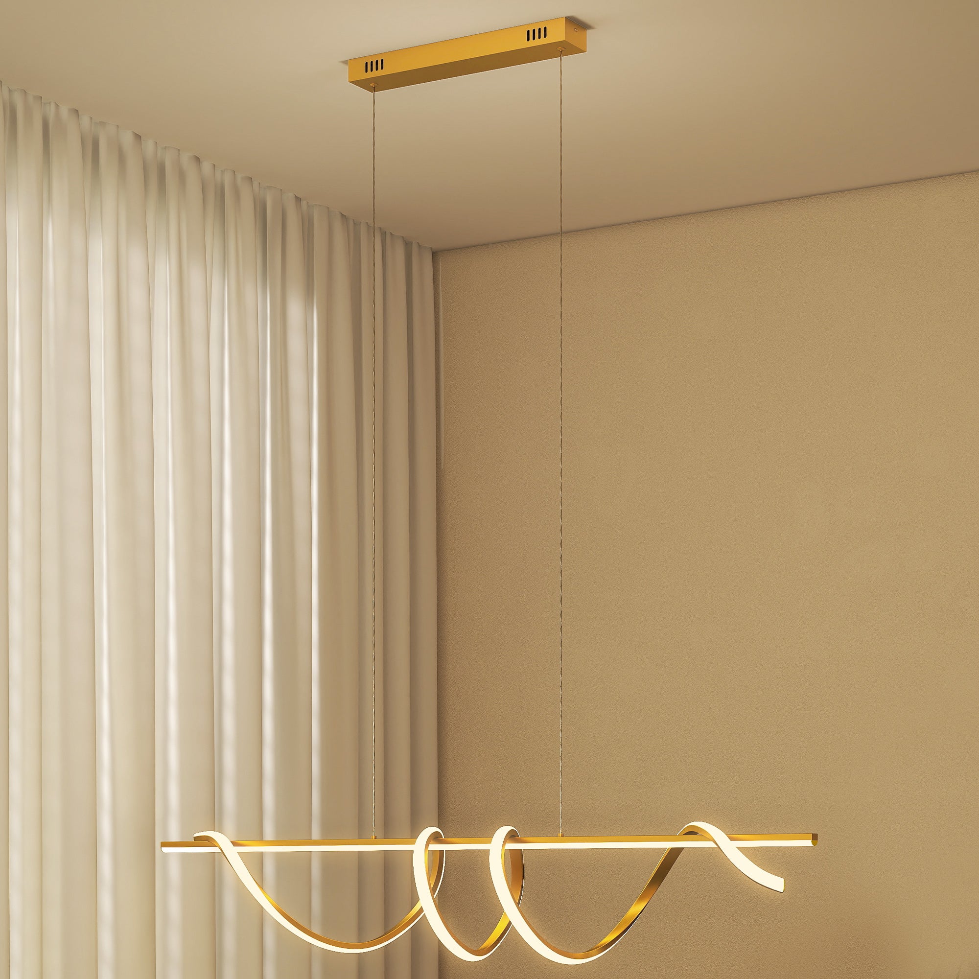 LED Pendant Light, Modern Ceiling Light with 3000K/4000K/6000K Temperatures, Adjustable Height Hanging Fixture with Wall Switch for Kitchen Island, Dining Room, Gold Tone